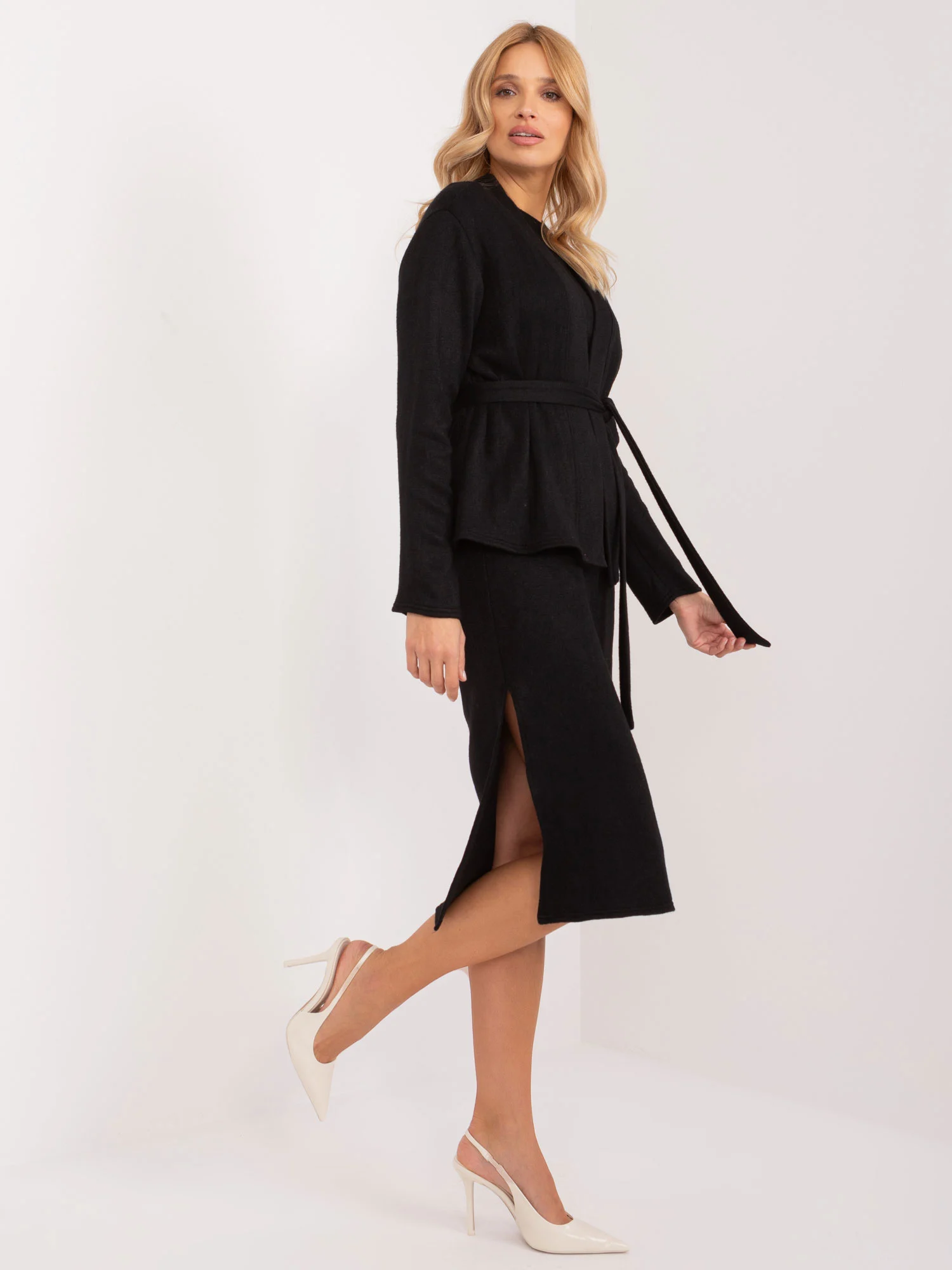 Compleu Dama Sub genunchi, Decolteu rotund, LAKERTA, Negru Eleganta Office - imagine 6