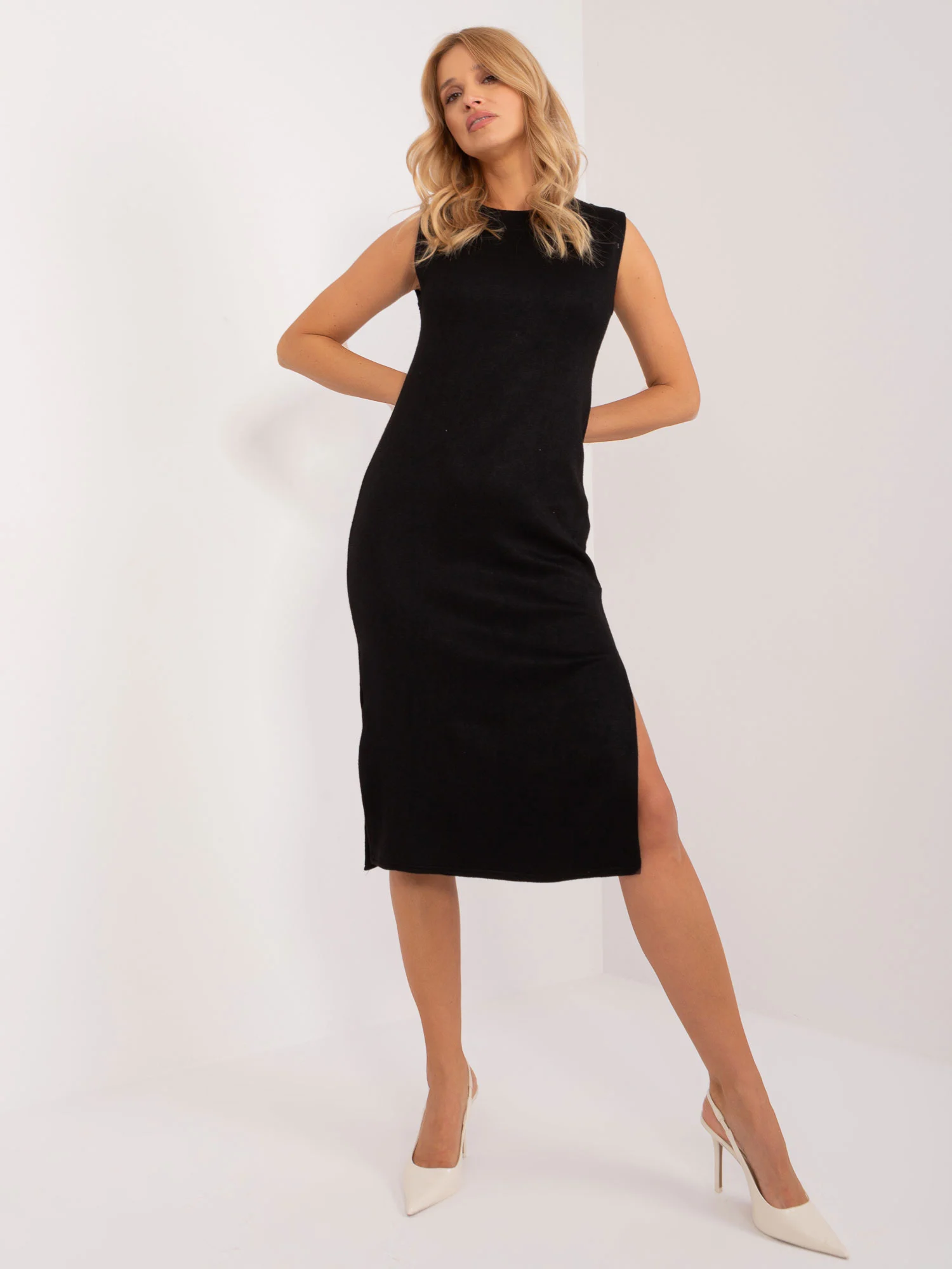 Compleu Dama Sub genunchi, Decolteu rotund, LAKERTA, Negru Eleganta Office - imagine 8