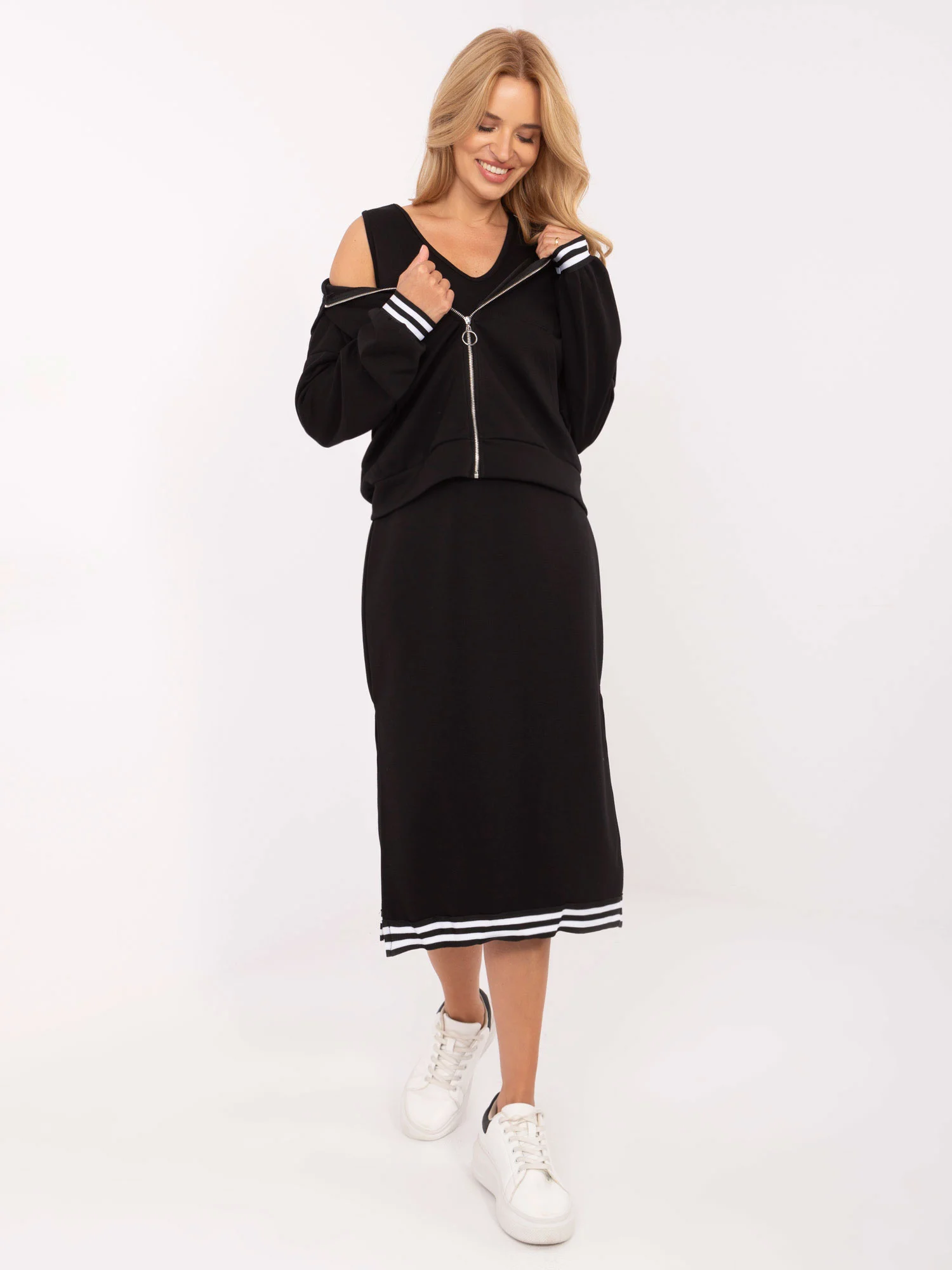 Compleu Dama Midi, Decolteu in V, RUE PARIS, Negru Casual - imagine 6
