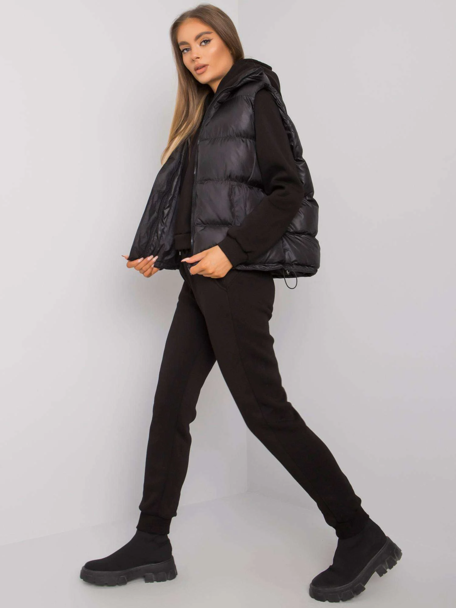 Compleu Dama Maneca lunga, Decolteu cu gluga, ex moda, Negru - Image 4