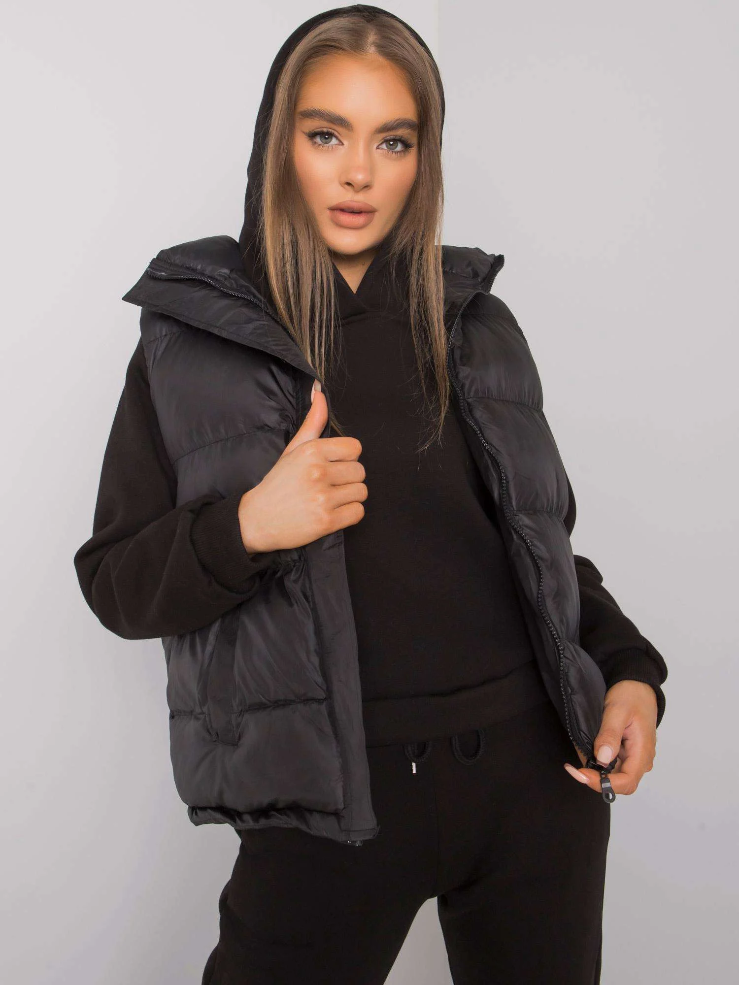 Compleu Dama Maneca lunga, Decolteu cu gluga, ex moda, Negru - Image 3