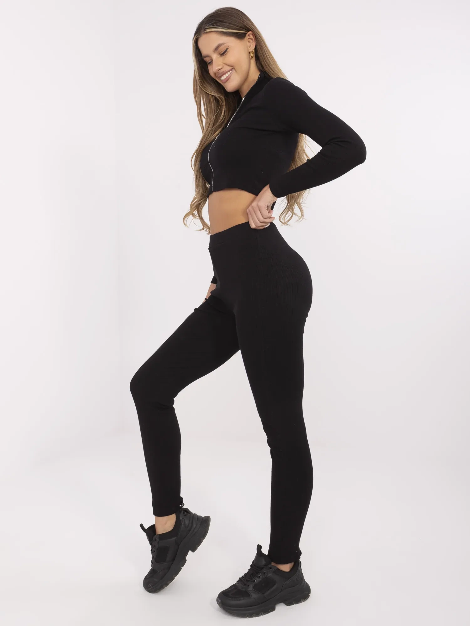 Compleu Dama Maneca lunga, Dungi, RUE PARIS, Negru Casual - imagine 5