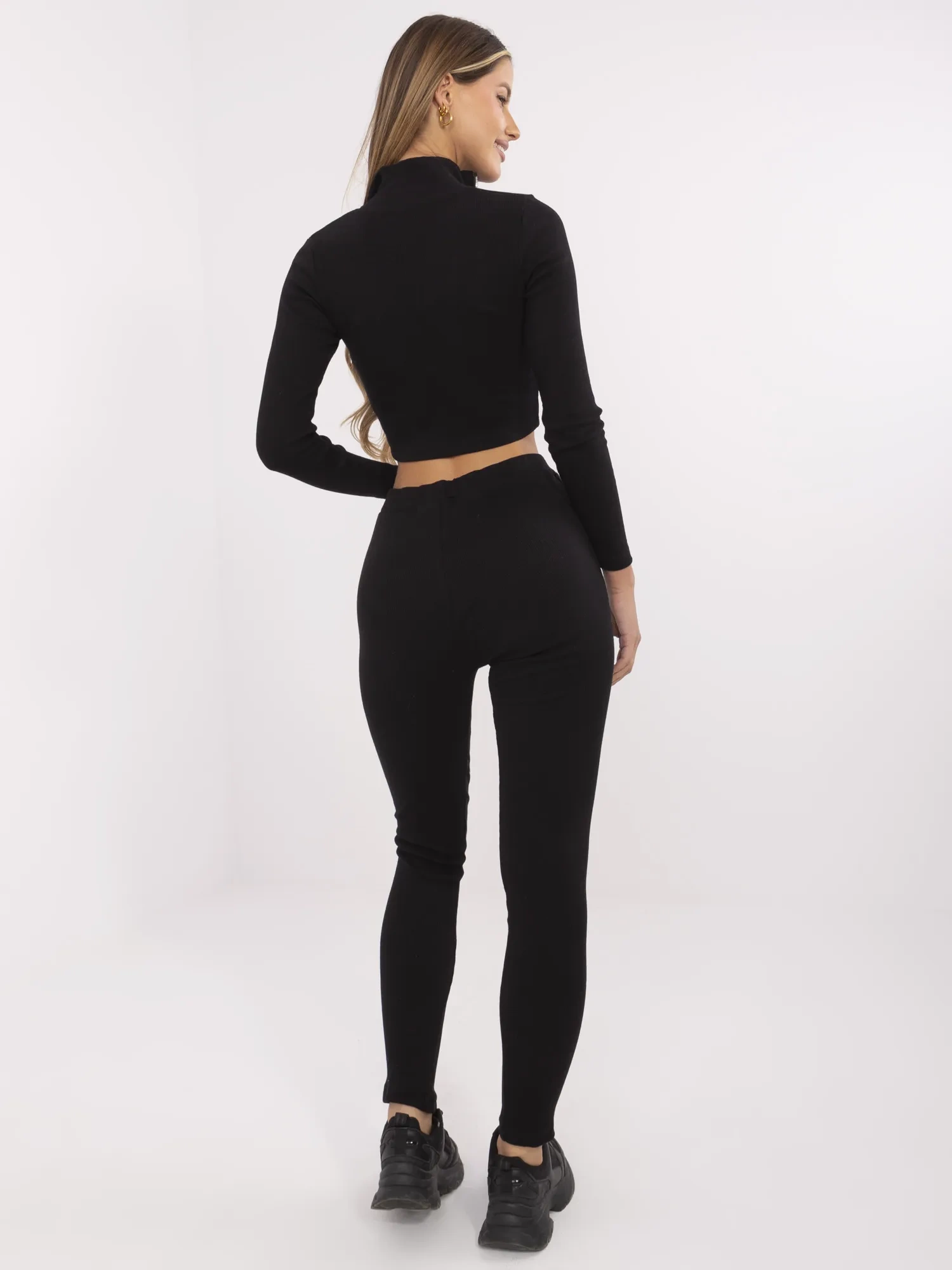 Compleu Dama Maneca lunga, Dungi, RUE PARIS, Negru Casual - imagine 6