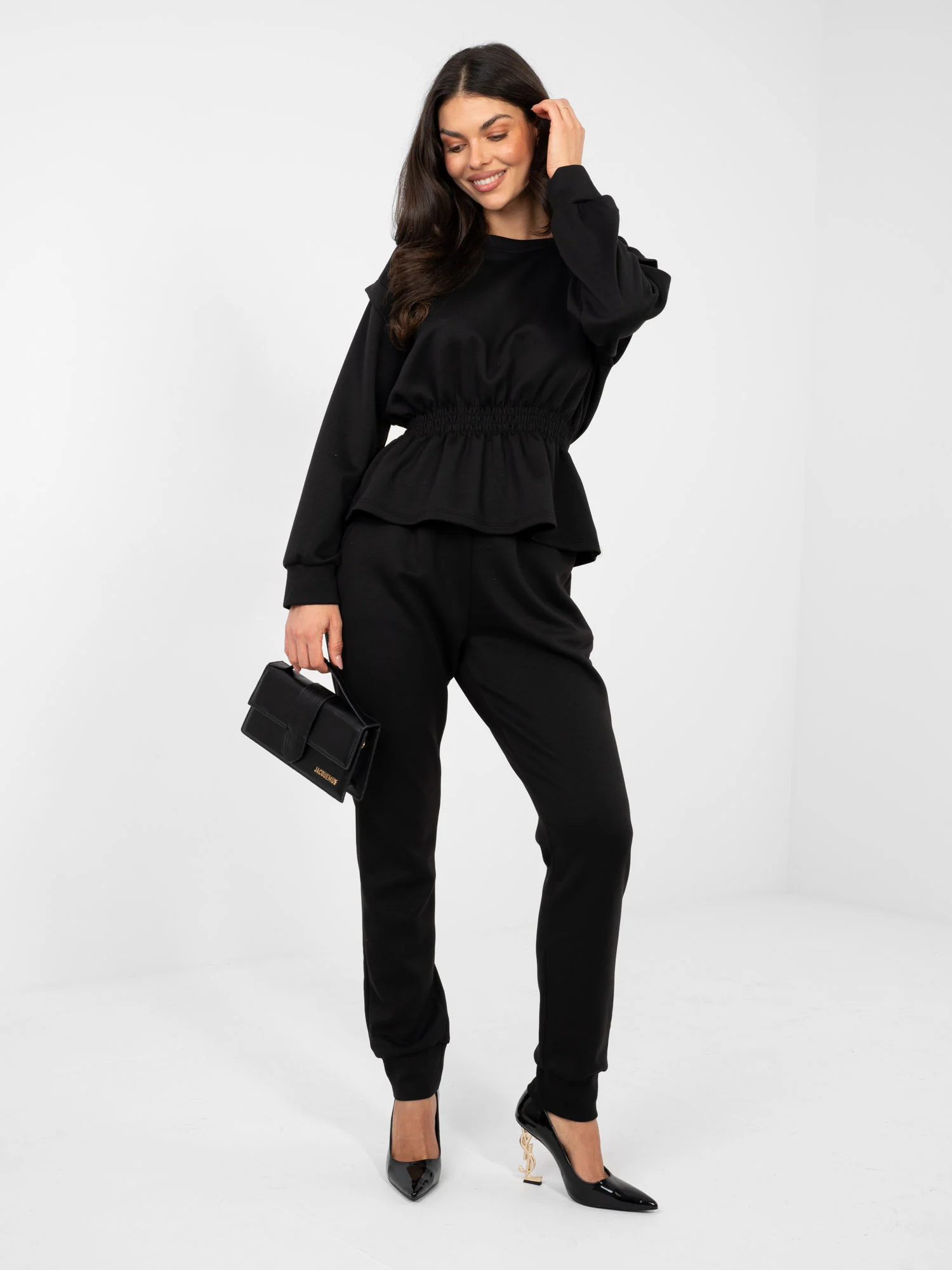 Compleu Dama Maneca lunga, Mansete elastice, RUE PARIS, Negru Eleganta Office - Image 2
