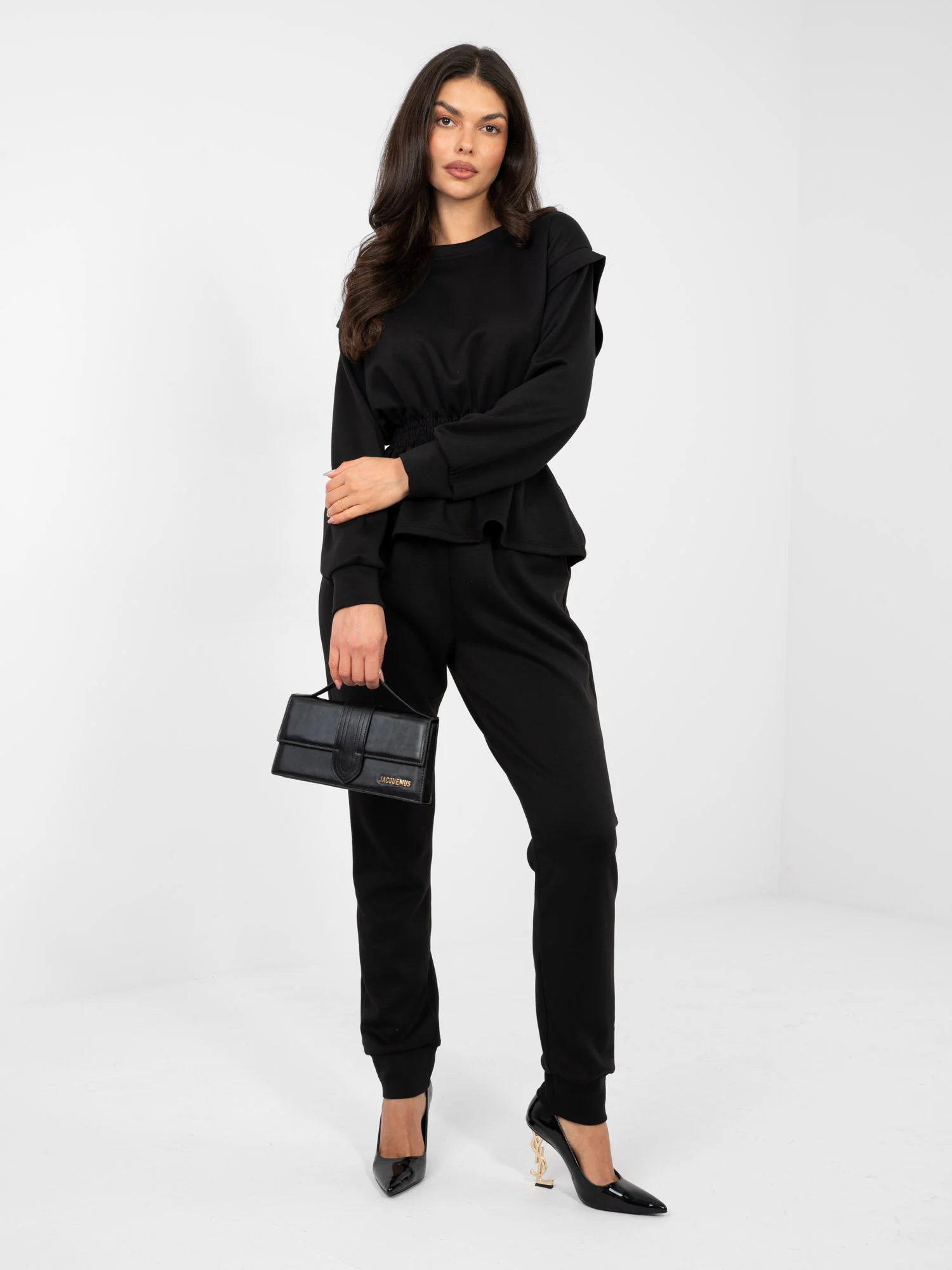 Compleu Dama Maneca lunga, Mansete elastice, RUE PARIS, Negru Eleganta Office - Image 6