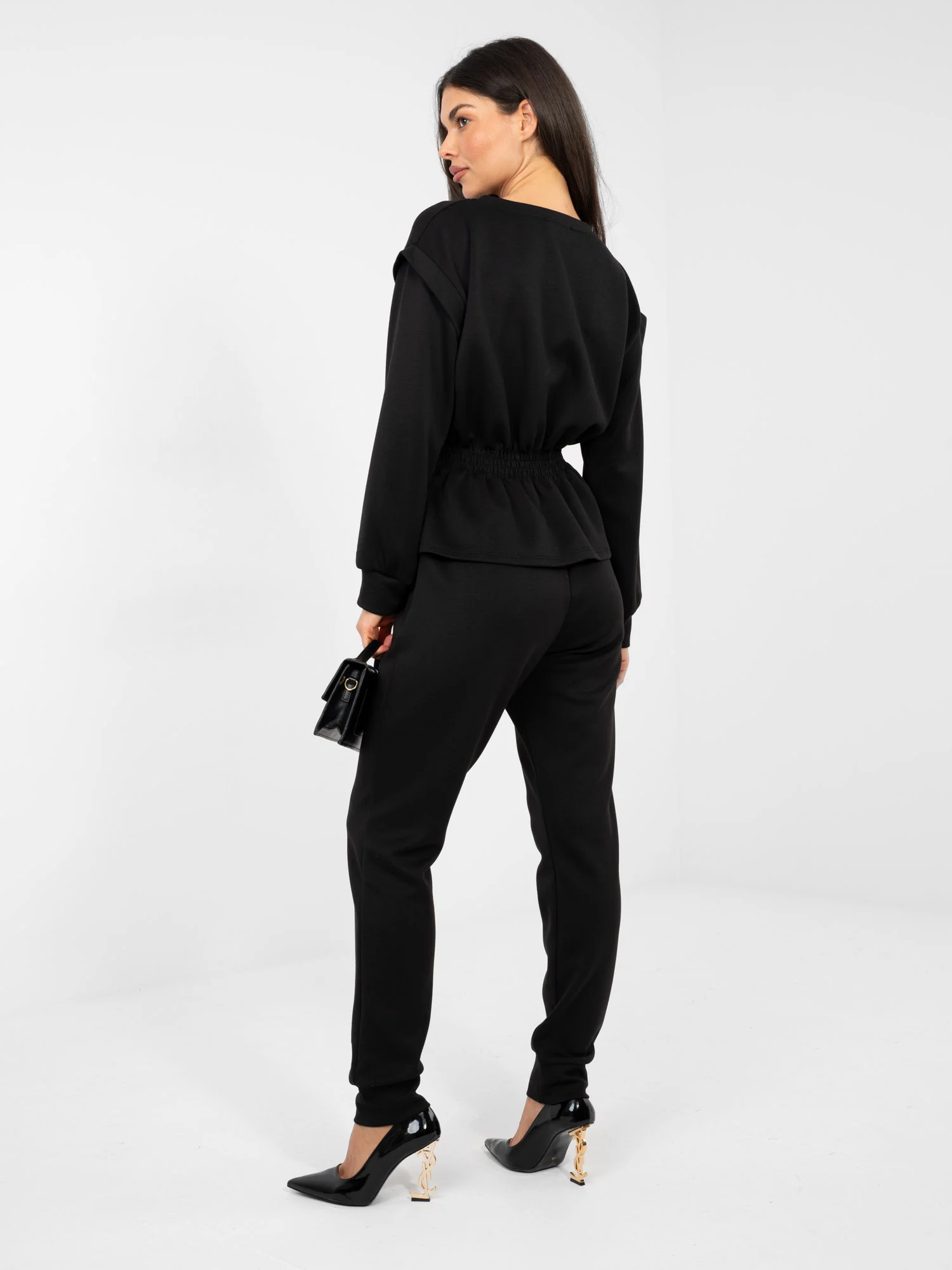 Compleu Dama Maneca lunga, Mansete elastice, RUE PARIS, Negru Eleganta Office - Image 4