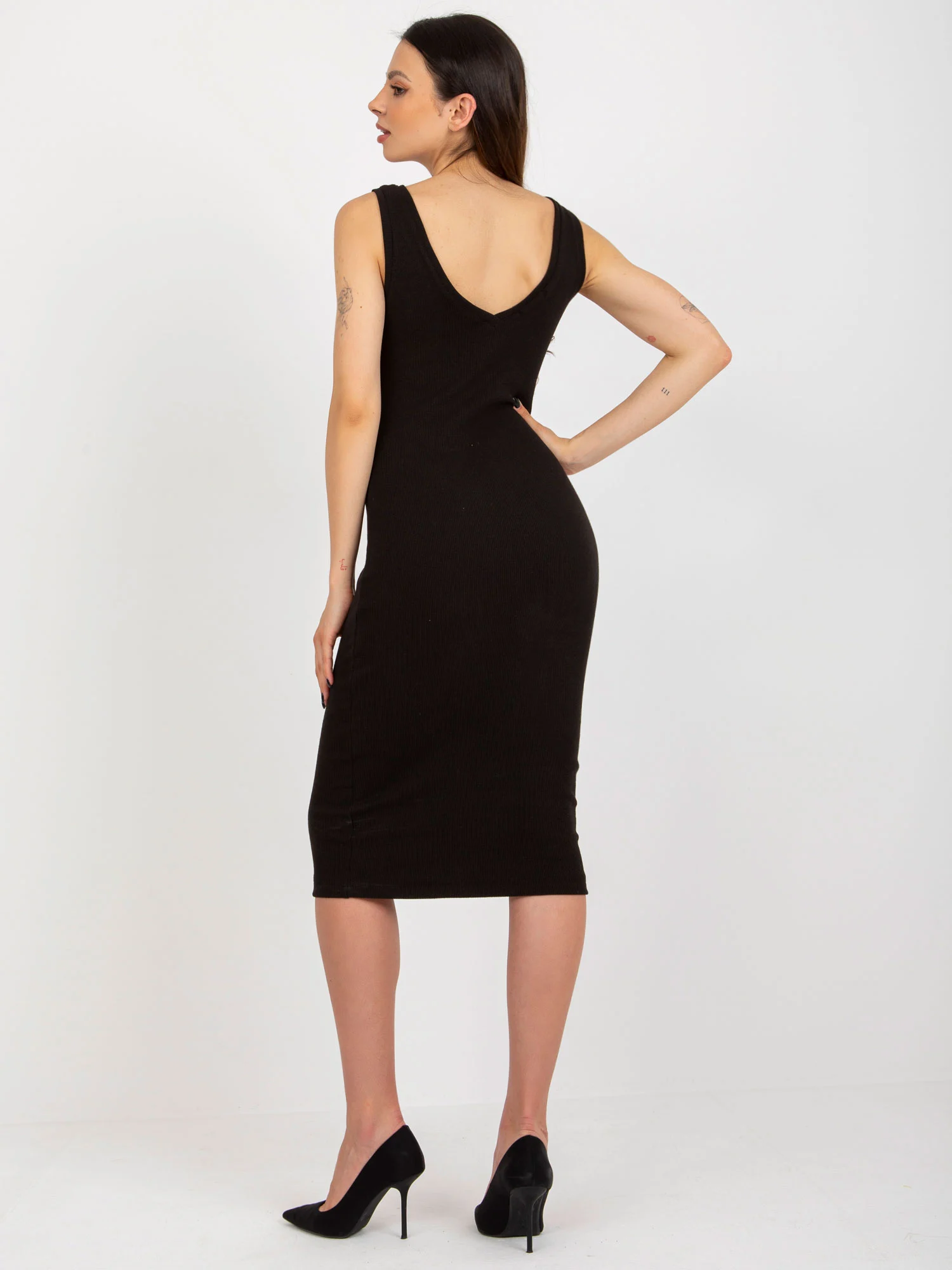 Compleu Dama Midi, Dungi, RUE PARIS, Negru Eleganta Office - imagine 3