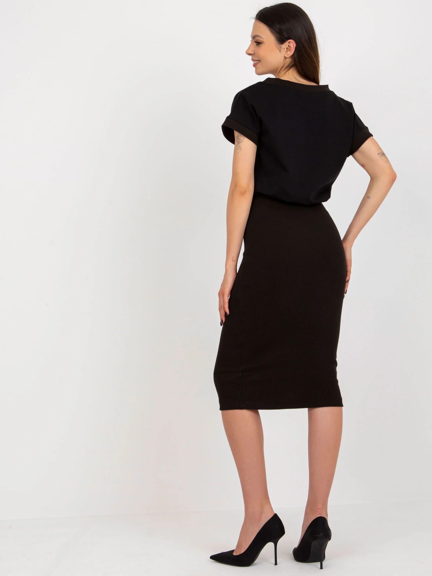 Compleu Dama Midi, Dungi, RUE PARIS, Negru Eleganta Office - imagine 6