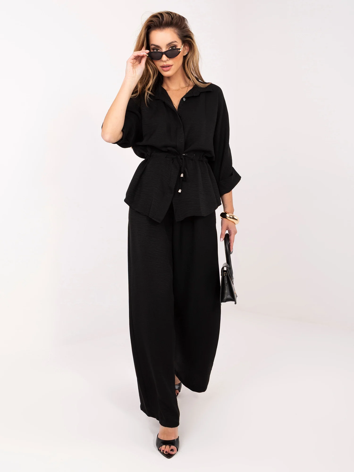 Compleu Dama Maneca 3/4, Larga, ITALY MODA, Negru Eleganta Office - imagine 3