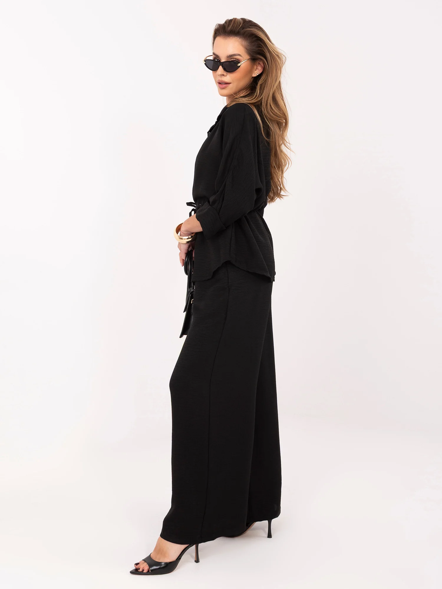 Compleu Dama Maneca 3/4, Larga, ITALY MODA, Negru Eleganta Office - imagine 5
