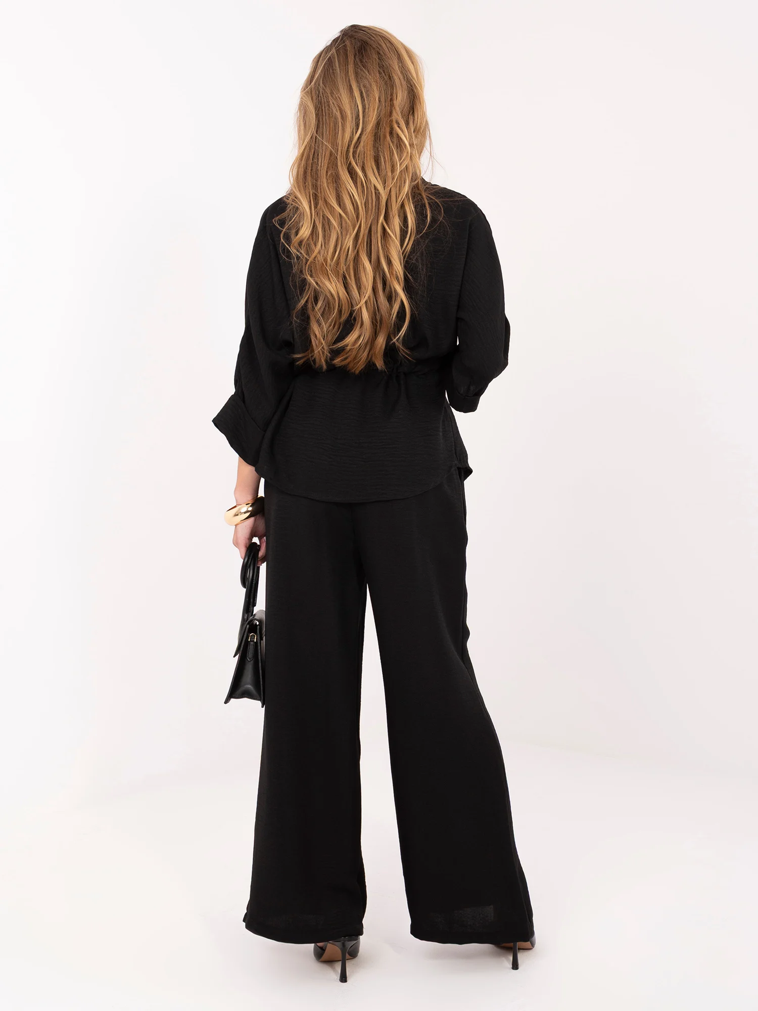 Compleu Dama Maneca 3/4, Larga, ITALY MODA, Negru Eleganta Office - imagine 6