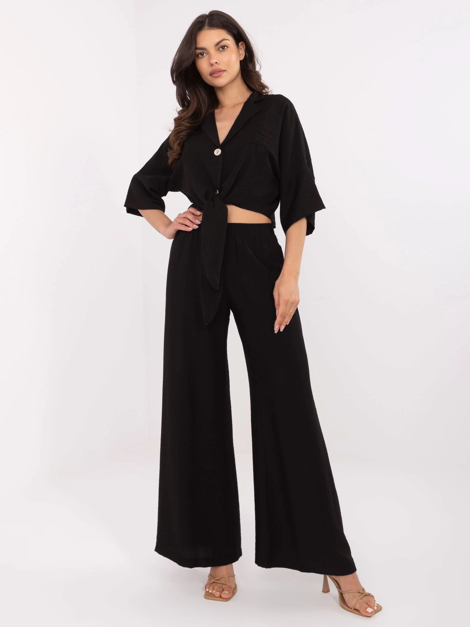Compleu Dama Maneca 3/4, Larga, Och Bella, Negru Casual - Image 2