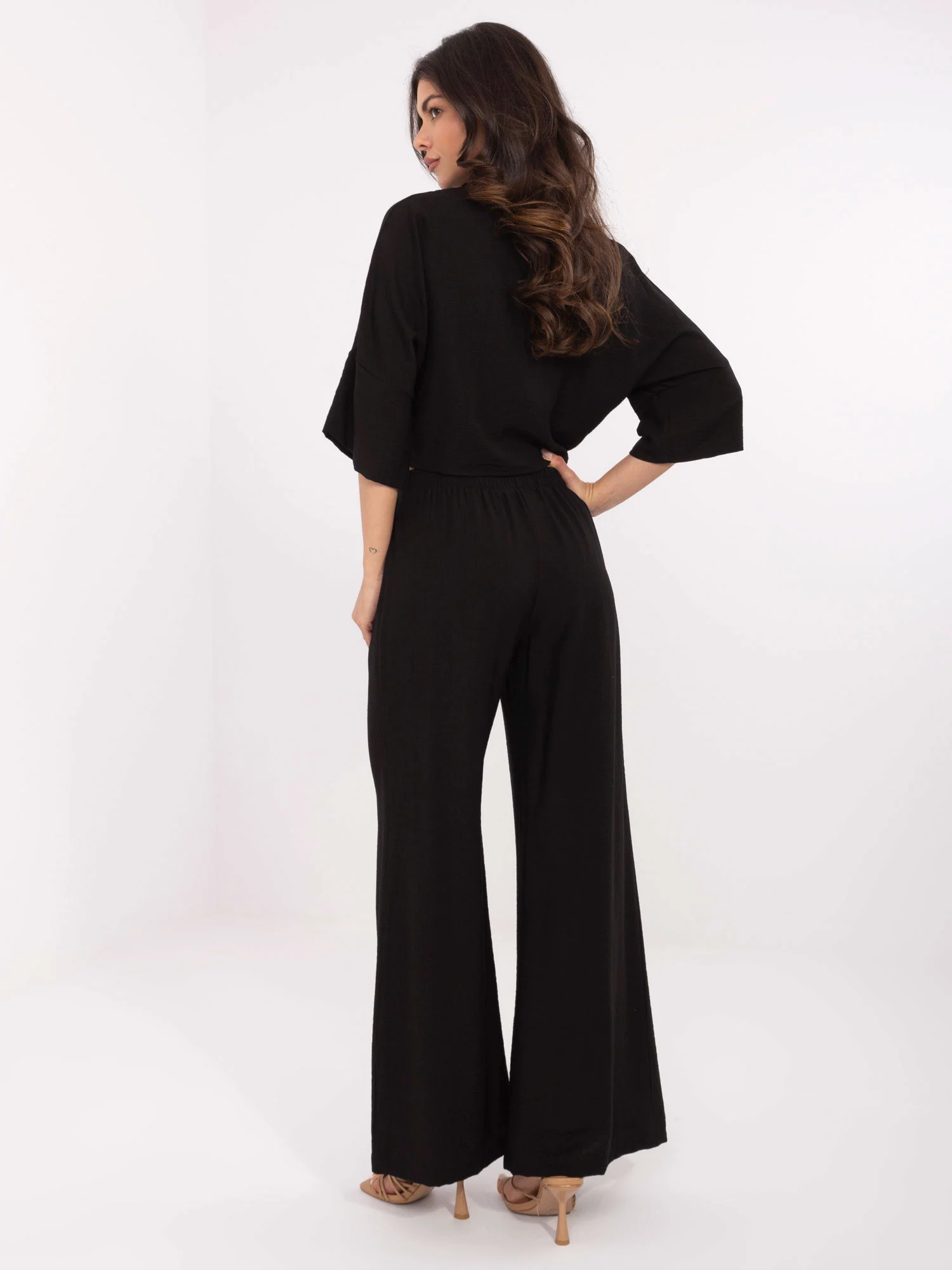 Compleu Dama Maneca 3/4, Larga, Och Bella, Negru Casual - Image 4
