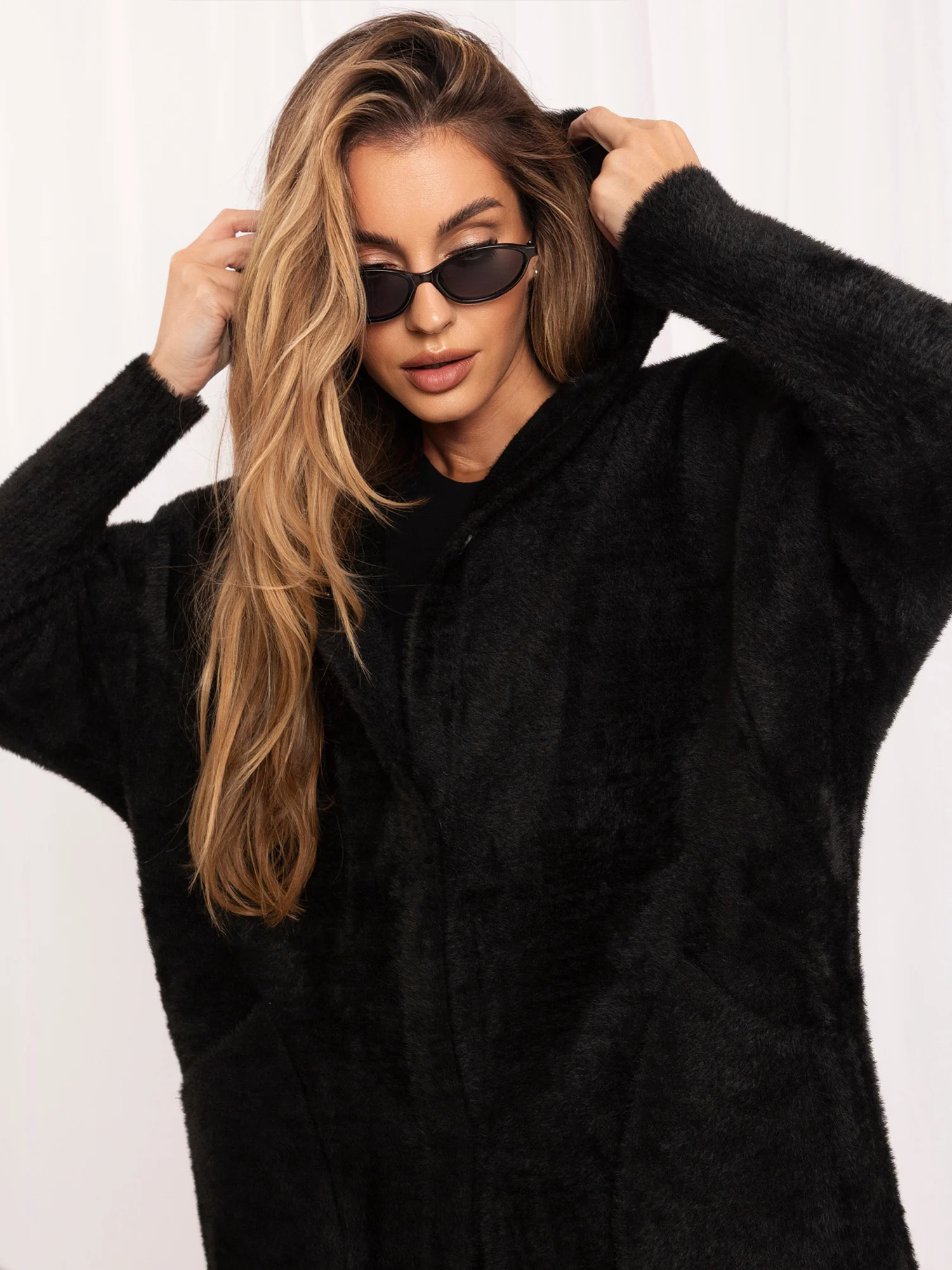 Palton Dama Maneca lunga, Oversize, Fashion Hunters, Negru de Vara - imagine 5