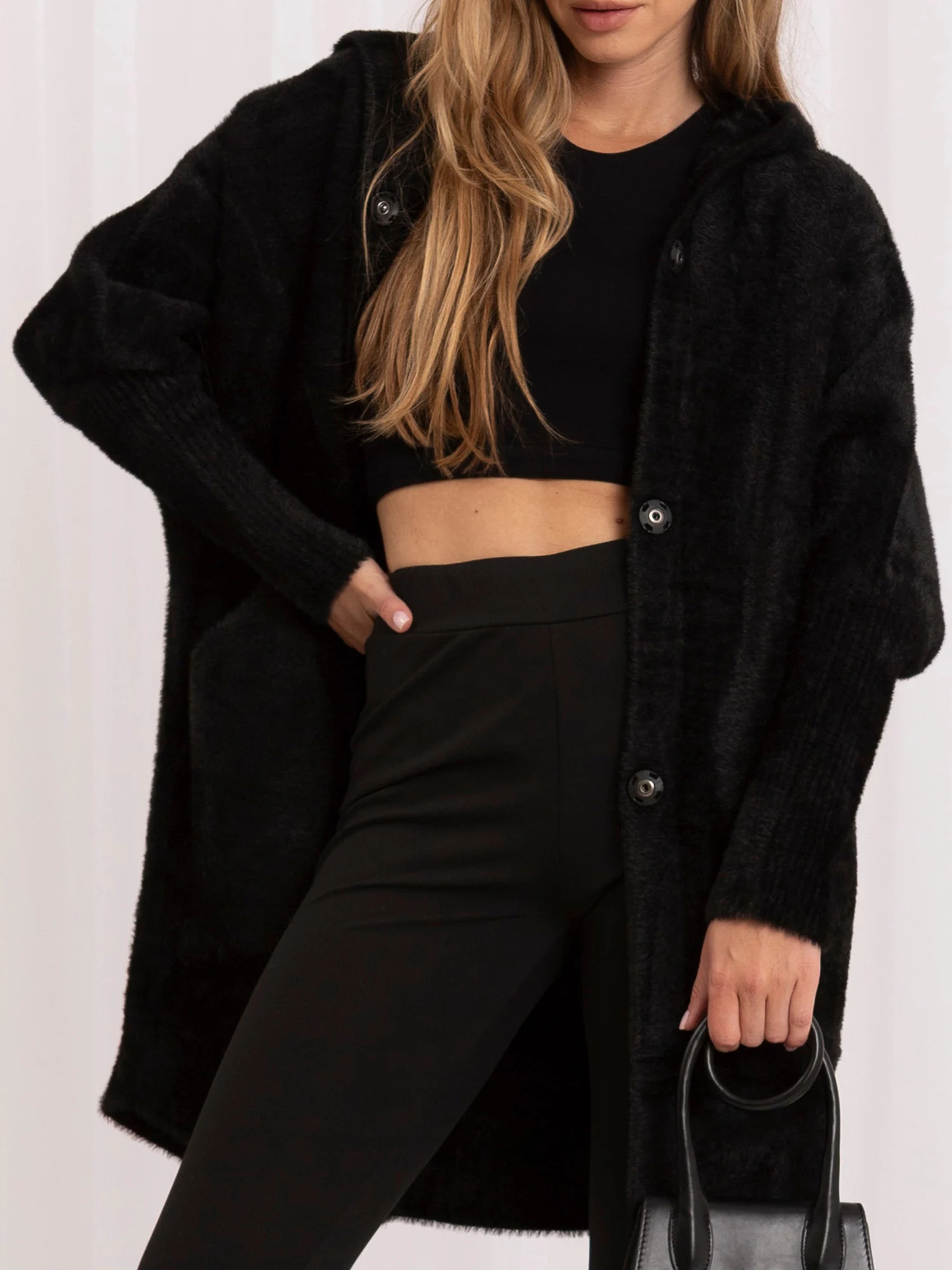 Palton Dama Maneca lunga, Oversize, Fashion Hunters, Negru de Vara - imagine 4