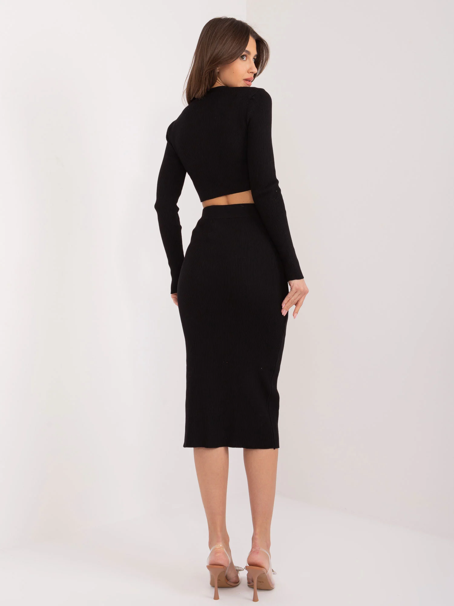 Compleu Dama Midi, Dungi, Lamiar, Negru Eleganta Office - imagine 2