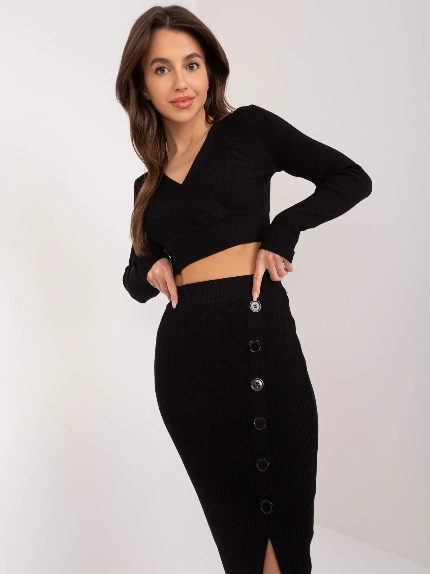 Compleu Dama Midi, Dungi, Lamiar, Negru Eleganta Office - imagine 3