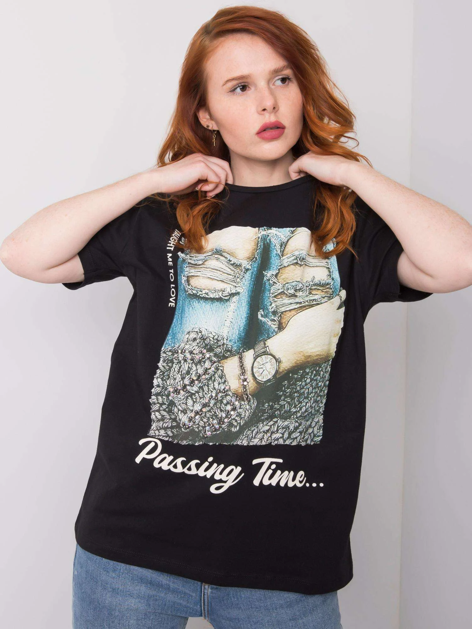 Tricou Dama Imprimat, Decolteu rotund, H&B, Negru - imagine 2