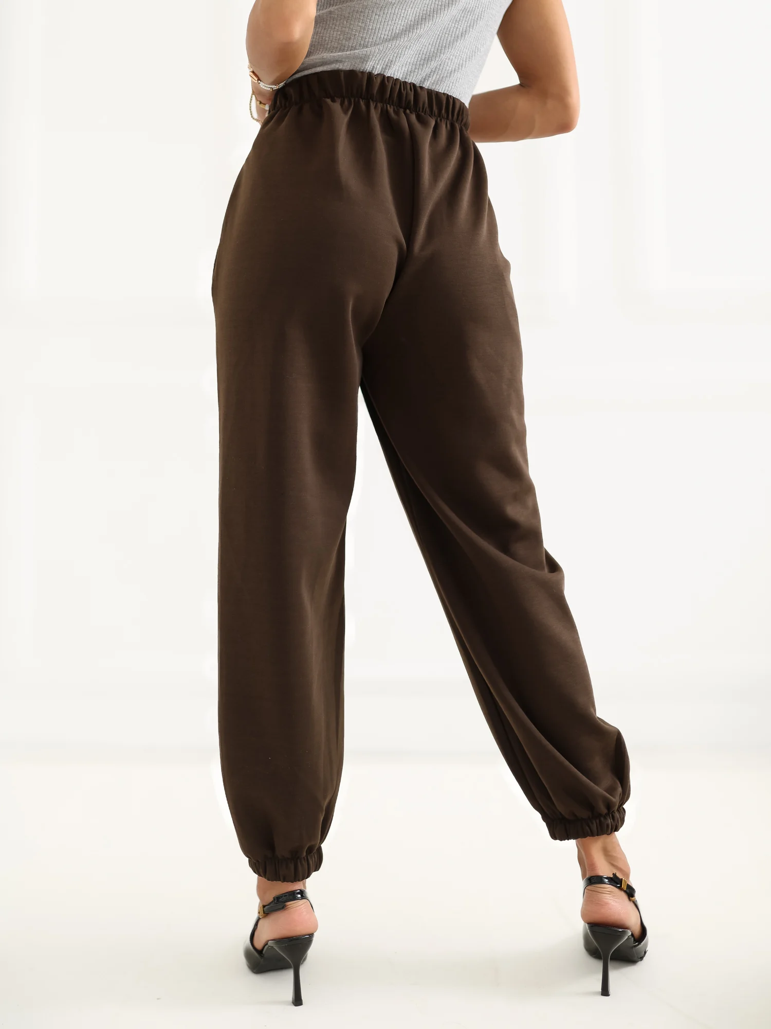 Pantaloni Dama Mansete elastice, Guler inalt, ITALY MODA, Maro Eleganta Office - imagine 5
