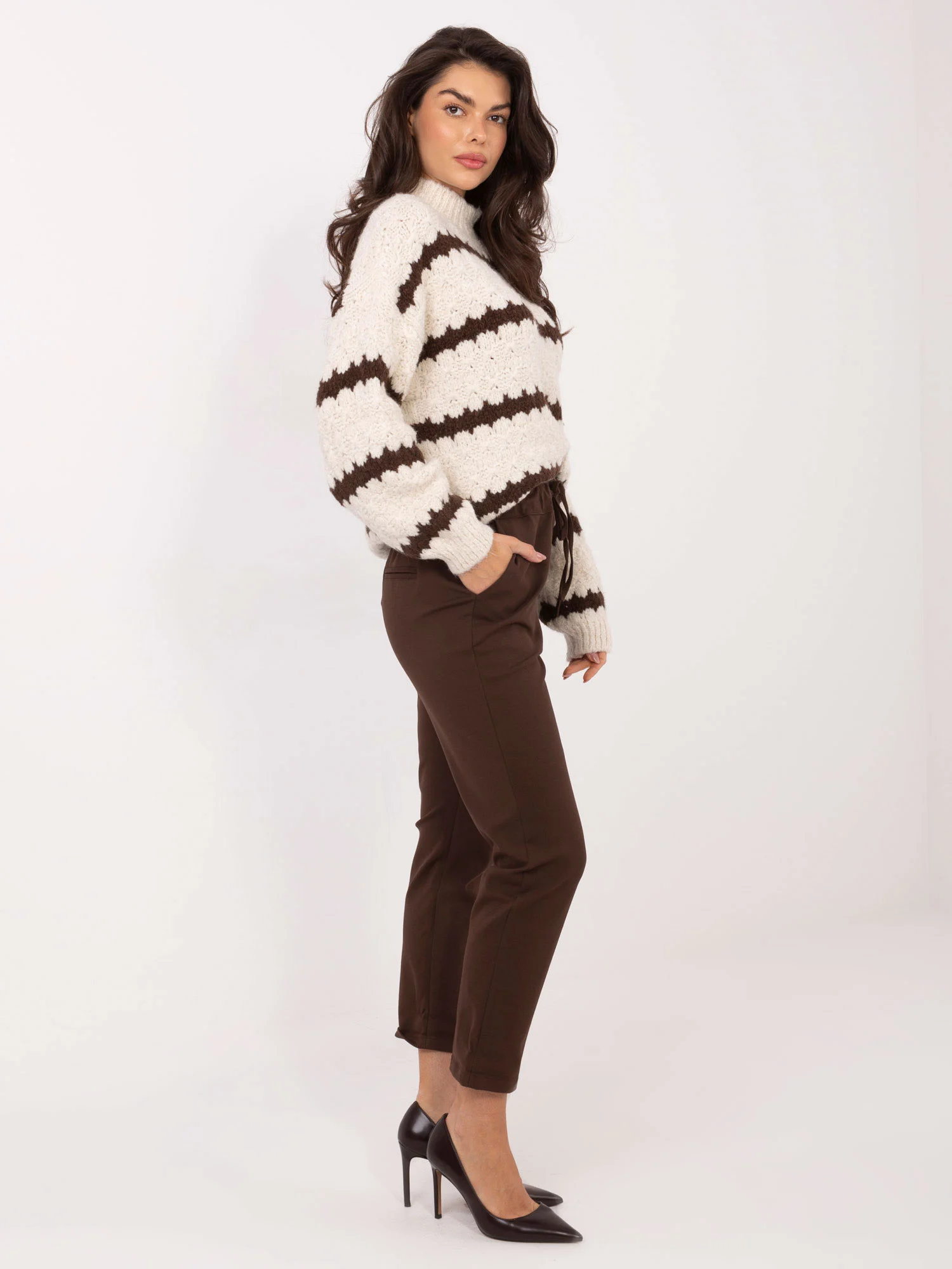 Pantaloni Dama 7/8, Conica, Adela, Maro Casual - imagine 4