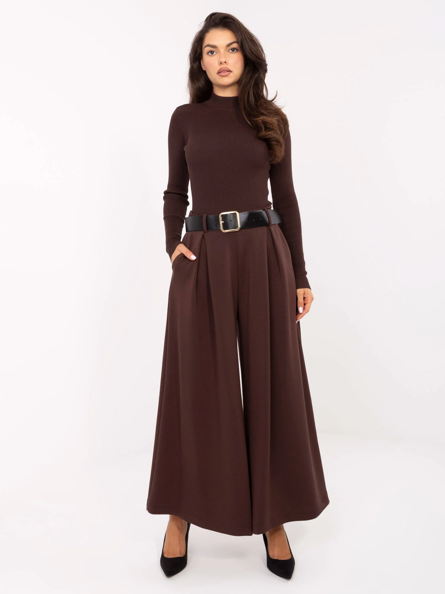 Pantaloni Dama Elegant, Guler inalt, MODA ITALY, Maro Eleganta Office - imagine 2