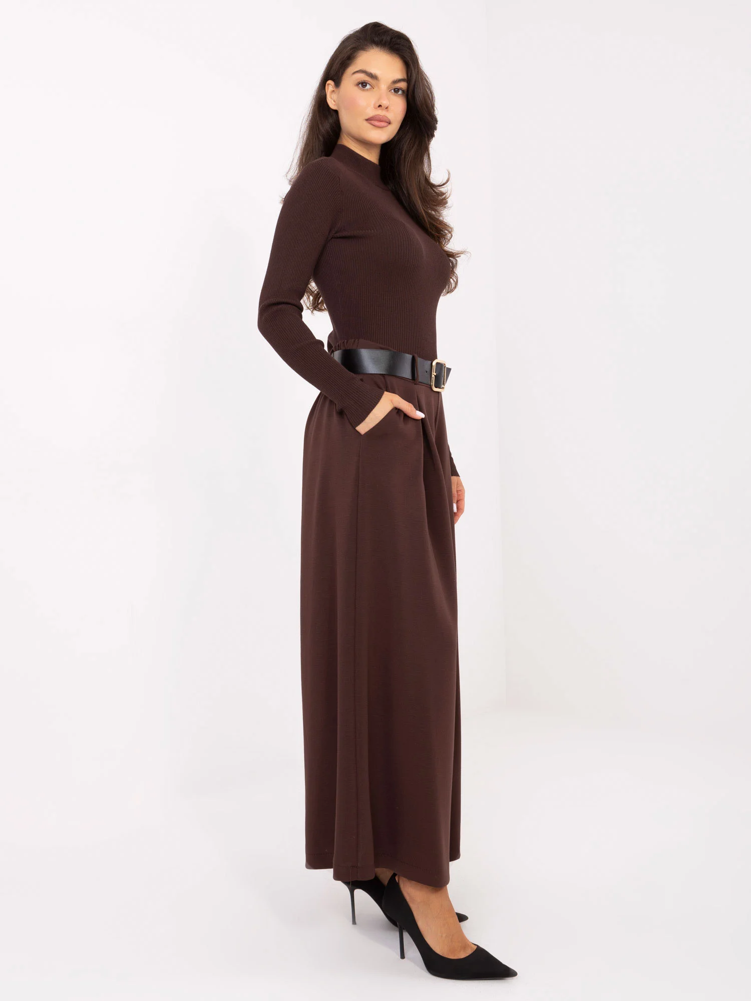 Pantaloni Dama Elegant, Guler inalt, MODA ITALY, Maro Eleganta Office - imagine 3