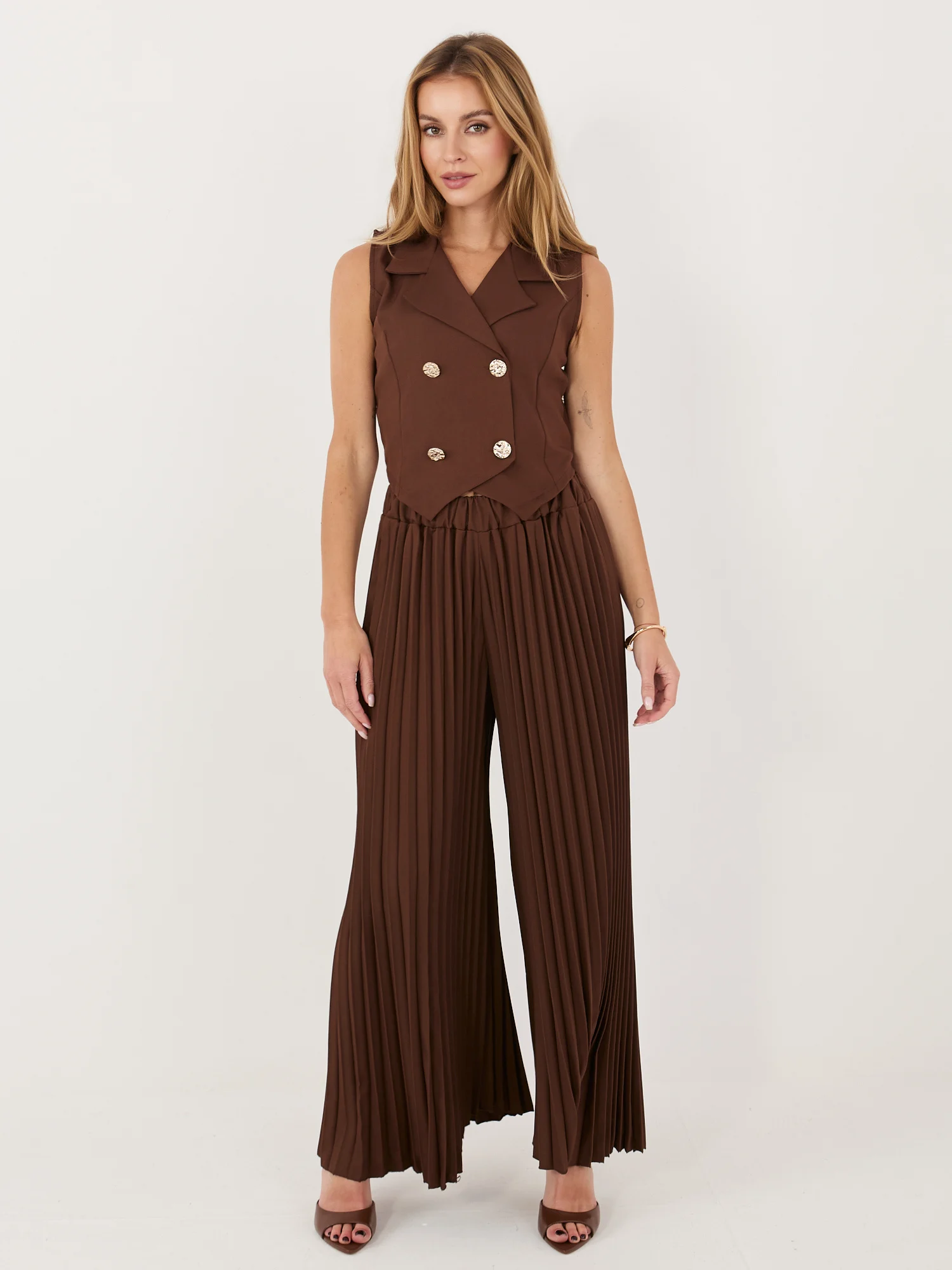 Compleu Dama Fara maneci, Guler inalt, ITALY MODA, Maro de Petrecere - imagine 3