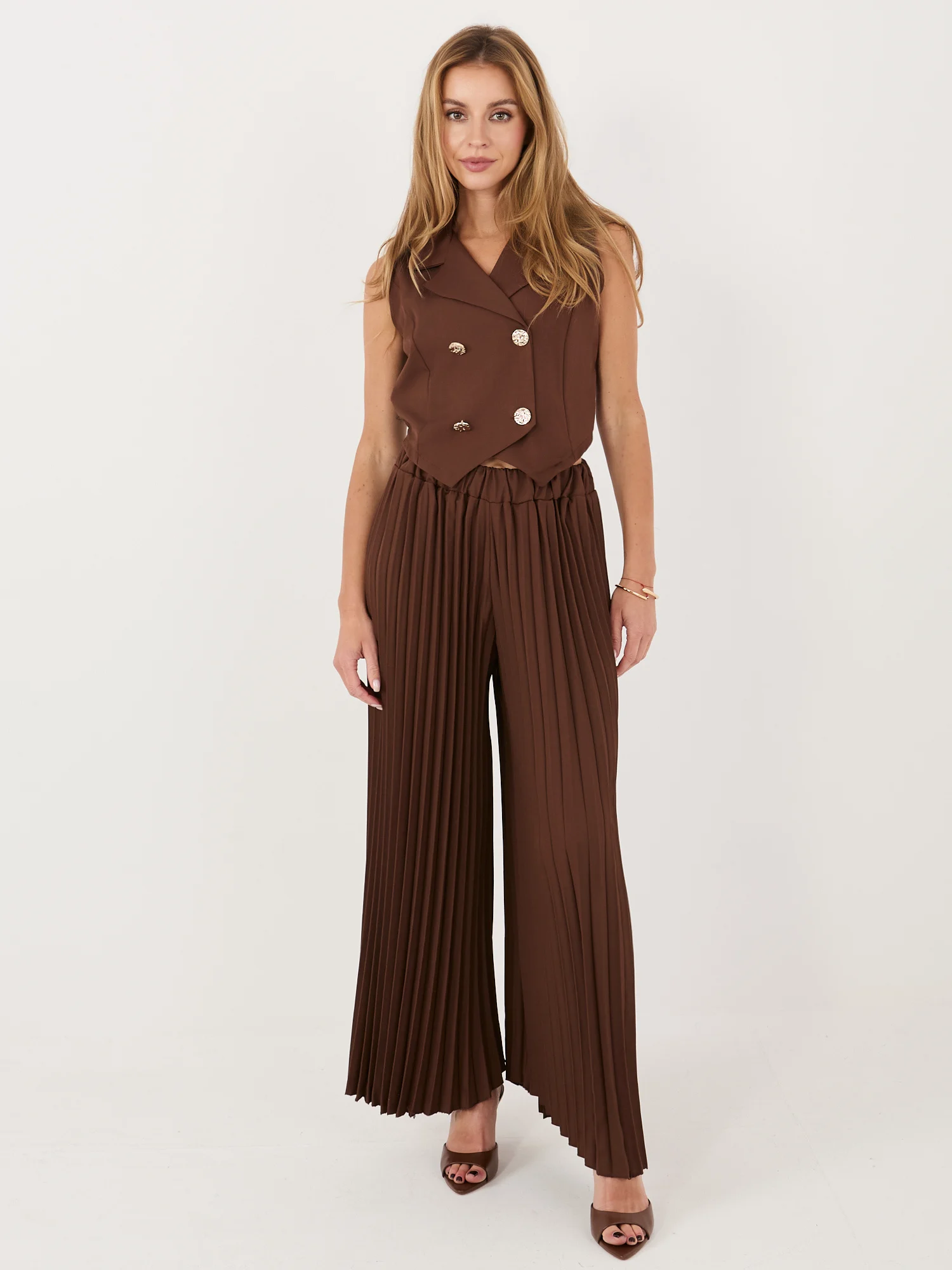 Compleu Dama Fara maneci, Guler inalt, ITALY MODA, Maro de Petrecere - imagine 4
