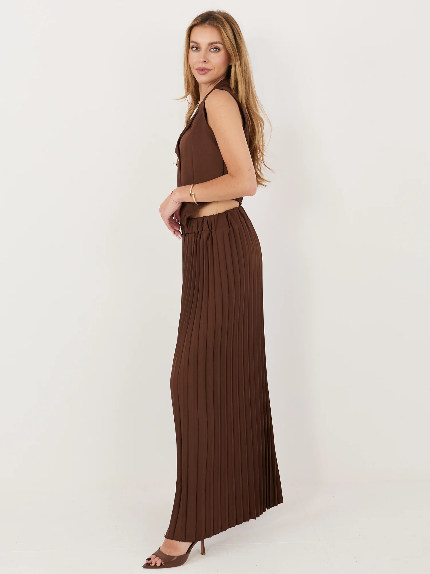Compleu Dama Fara maneci, Guler inalt, ITALY MODA, Maro de Petrecere - imagine 2