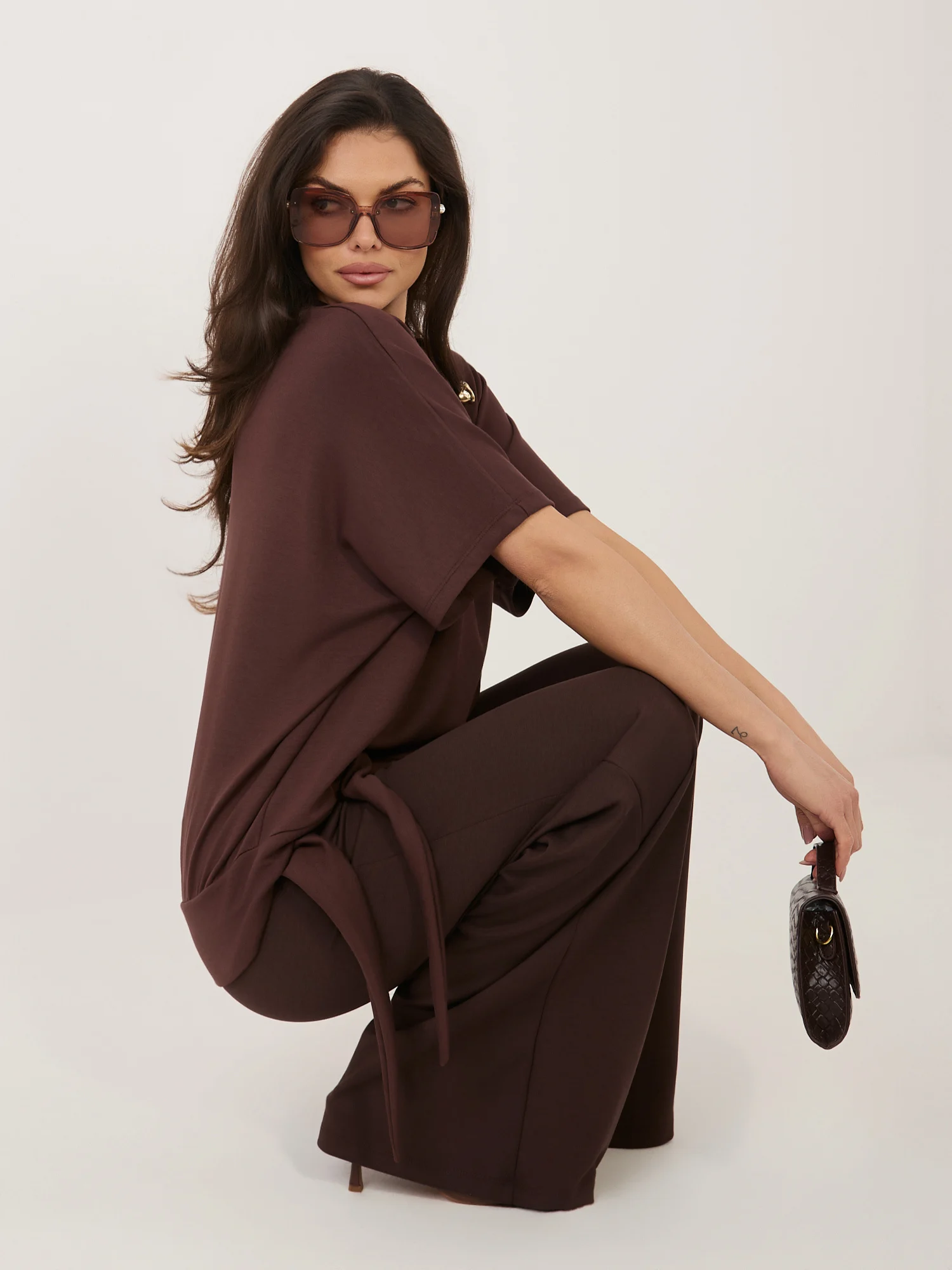 Compleu Dama Mini, Decolteu rotund, RELEVANCE, Maro Eleganta Office - imagine 3