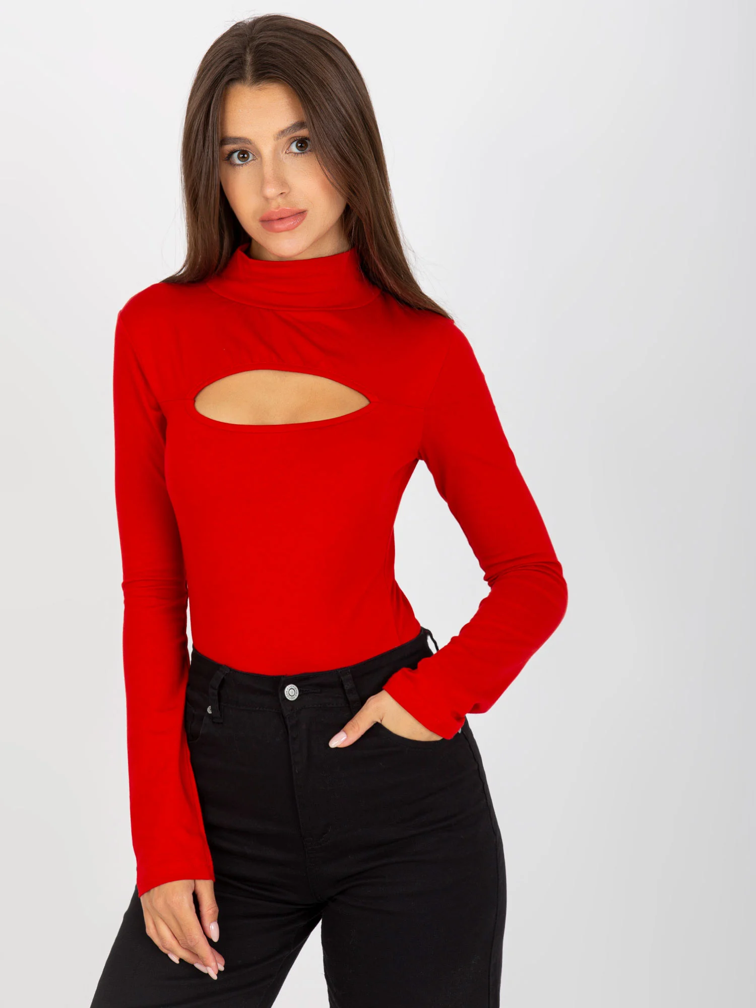 Bluza Dama Maneca lunga, Guler inalt, City Donna, Rosu de Petrecere - imagine 4