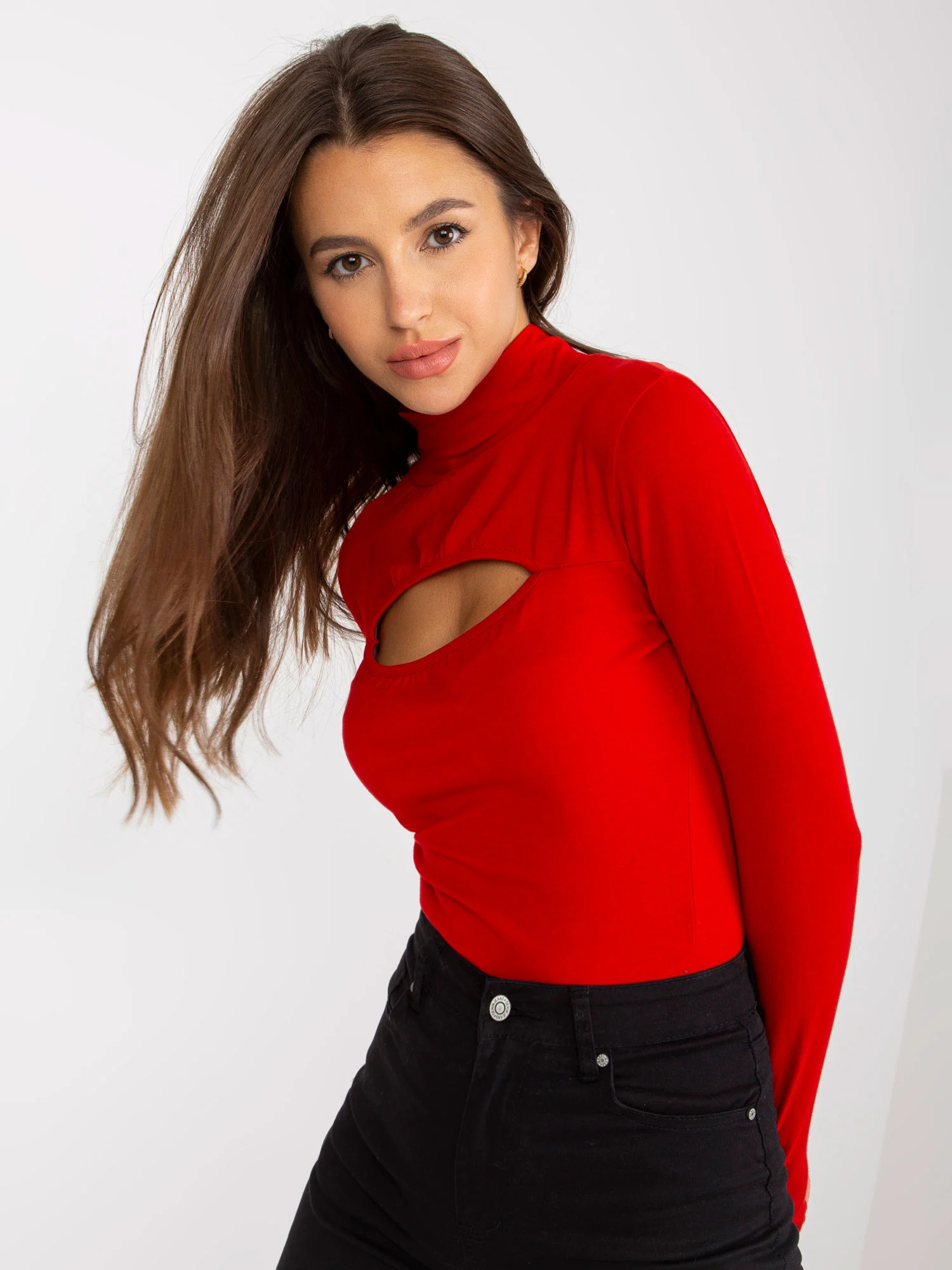 Bluza Dama Maneca lunga, Guler inalt, City Donna, Rosu de Petrecere - imagine 5