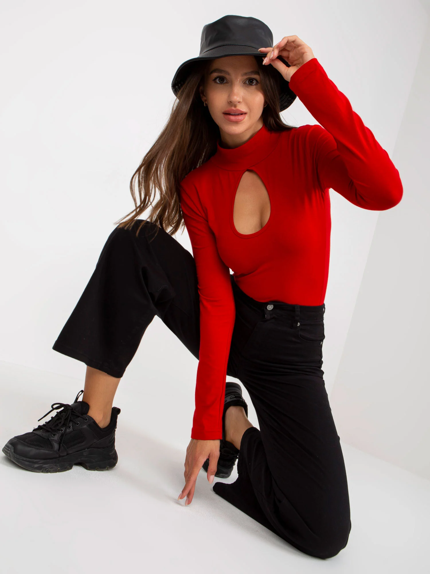 Bluza Dama Maneca lunga, Guler inalt, City Donna, Rosu de Petrecere - imagine 3