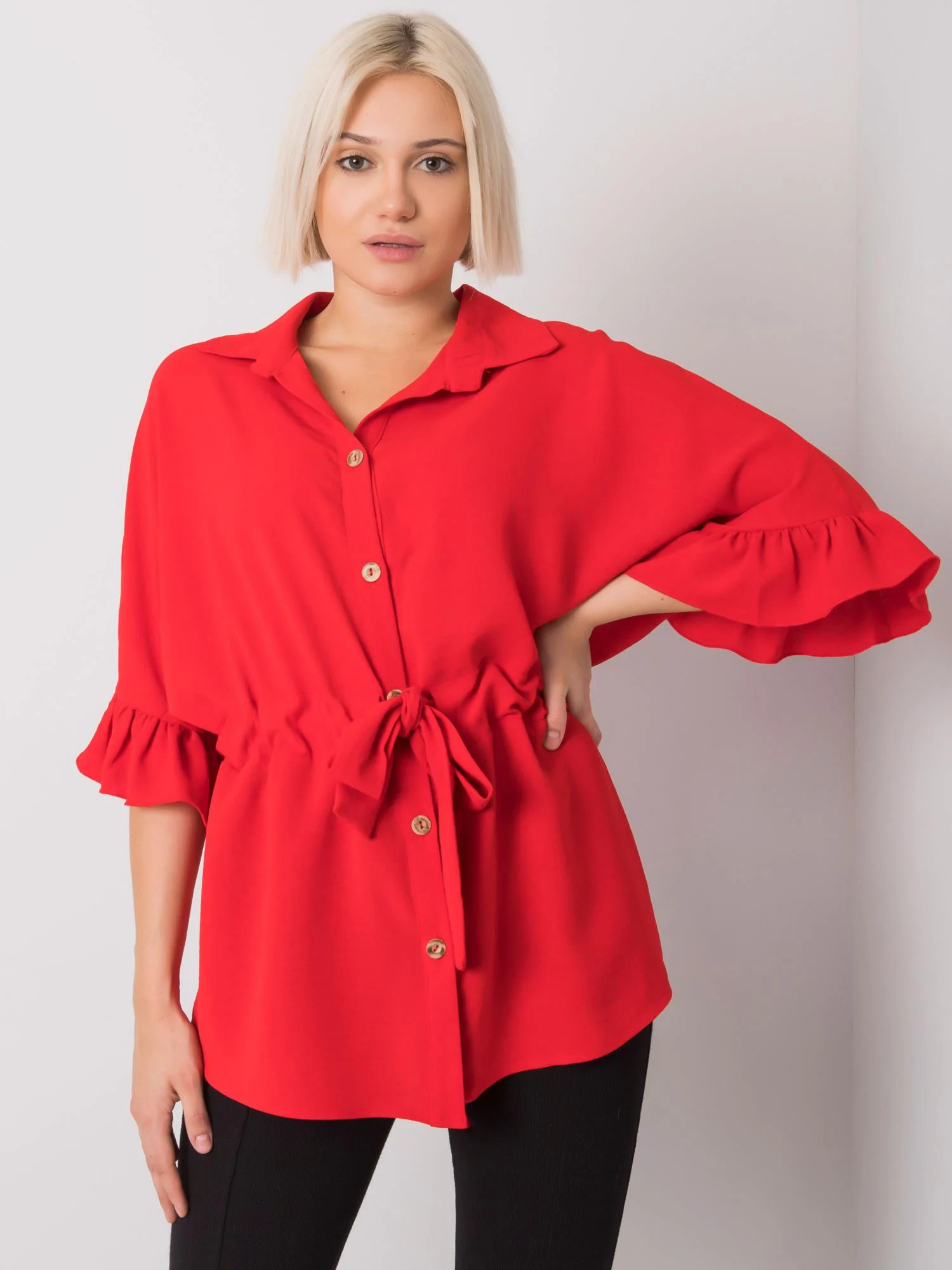 Bluza Dama Mini, Decolteu cu guler, RUE PARIS, Rosu Eleganta Office - imagine 3