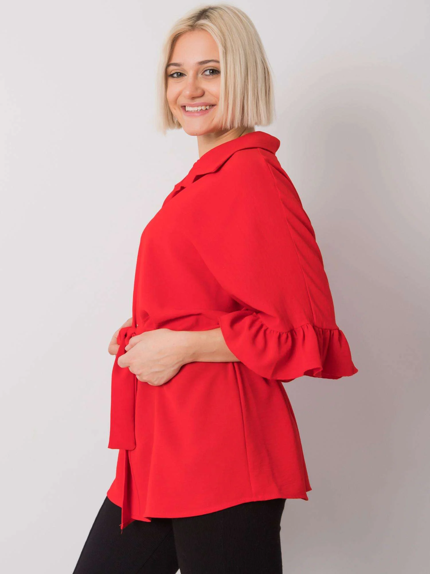 Bluza Dama Mini, Decolteu cu guler, RUE PARIS, Rosu Eleganta Office - imagine 5