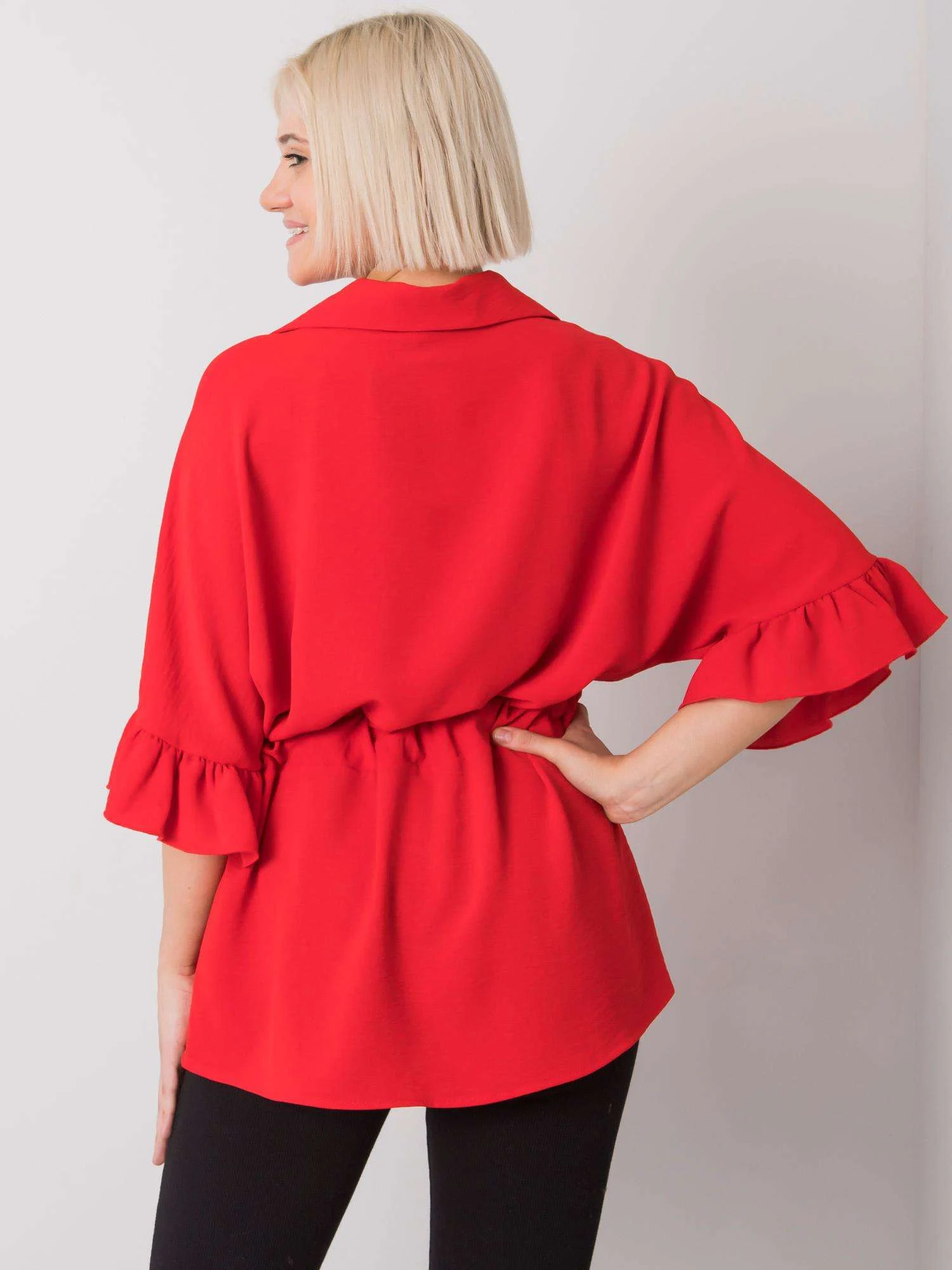 Bluza Dama Mini, Decolteu cu guler, RUE PARIS, Rosu Eleganta Office - imagine 2