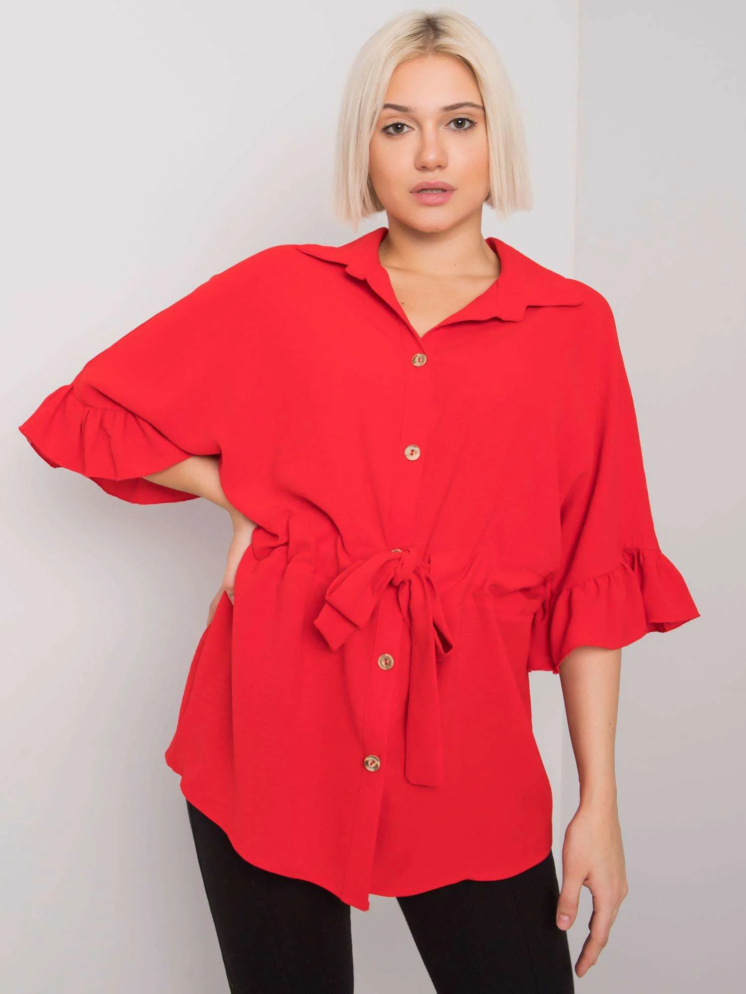 Bluza Dama Mini, Decolteu cu guler, RUE PARIS, Rosu Eleganta Office - imagine 4