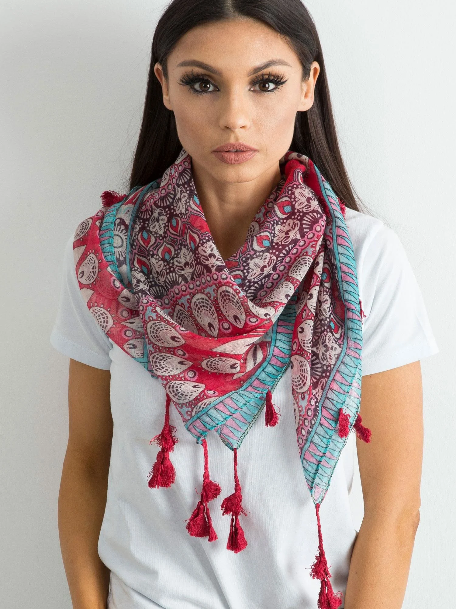 Bandana Dama Imprimat, Viscoza, Fashion Hunters, Rosu - imagine 3