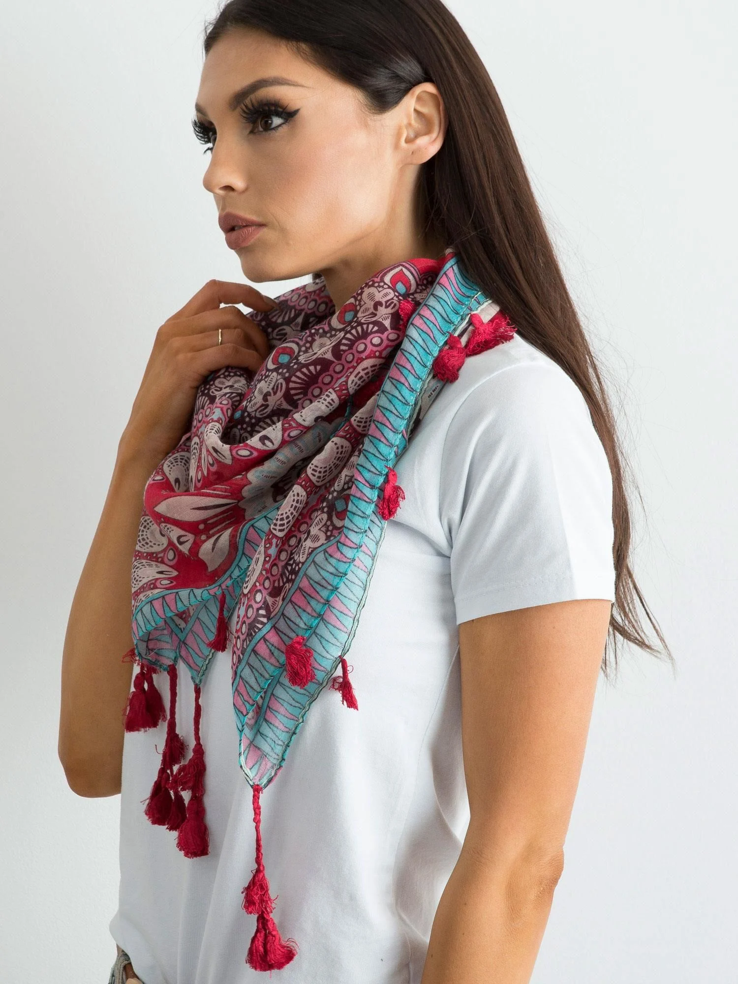 Bandana Dama Imprimat, Viscoza, Fashion Hunters, Rosu - imagine 2