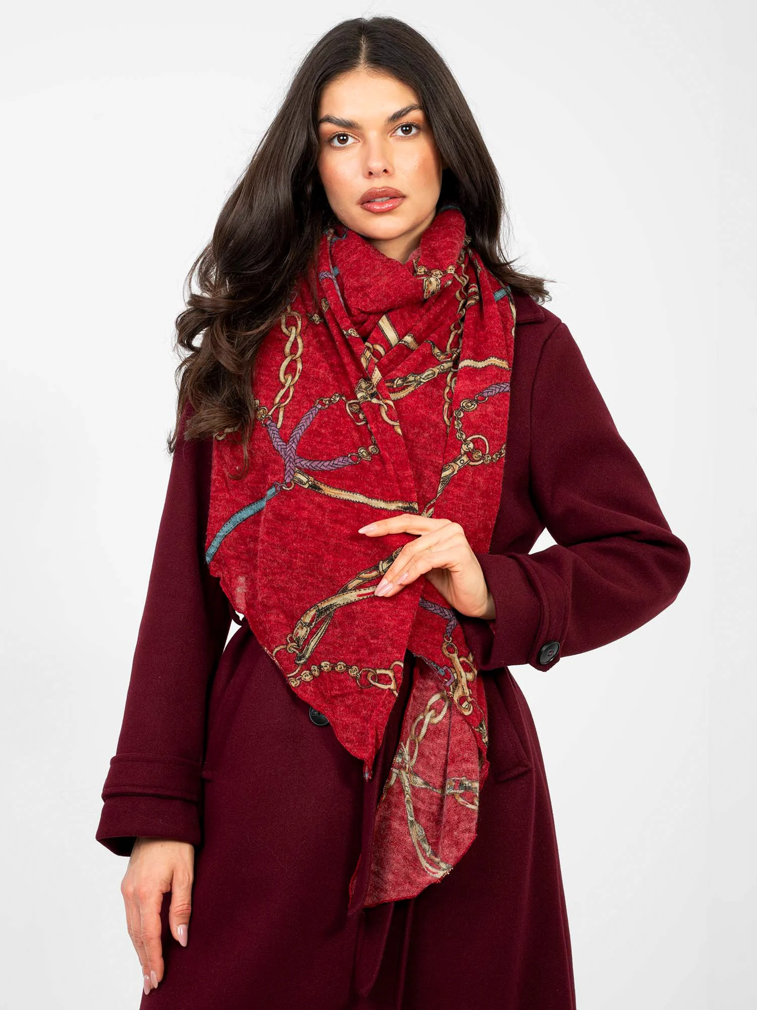 Bandana Dama Imprimat, Acril, Fashion Hunters, Rosu - imagine 5