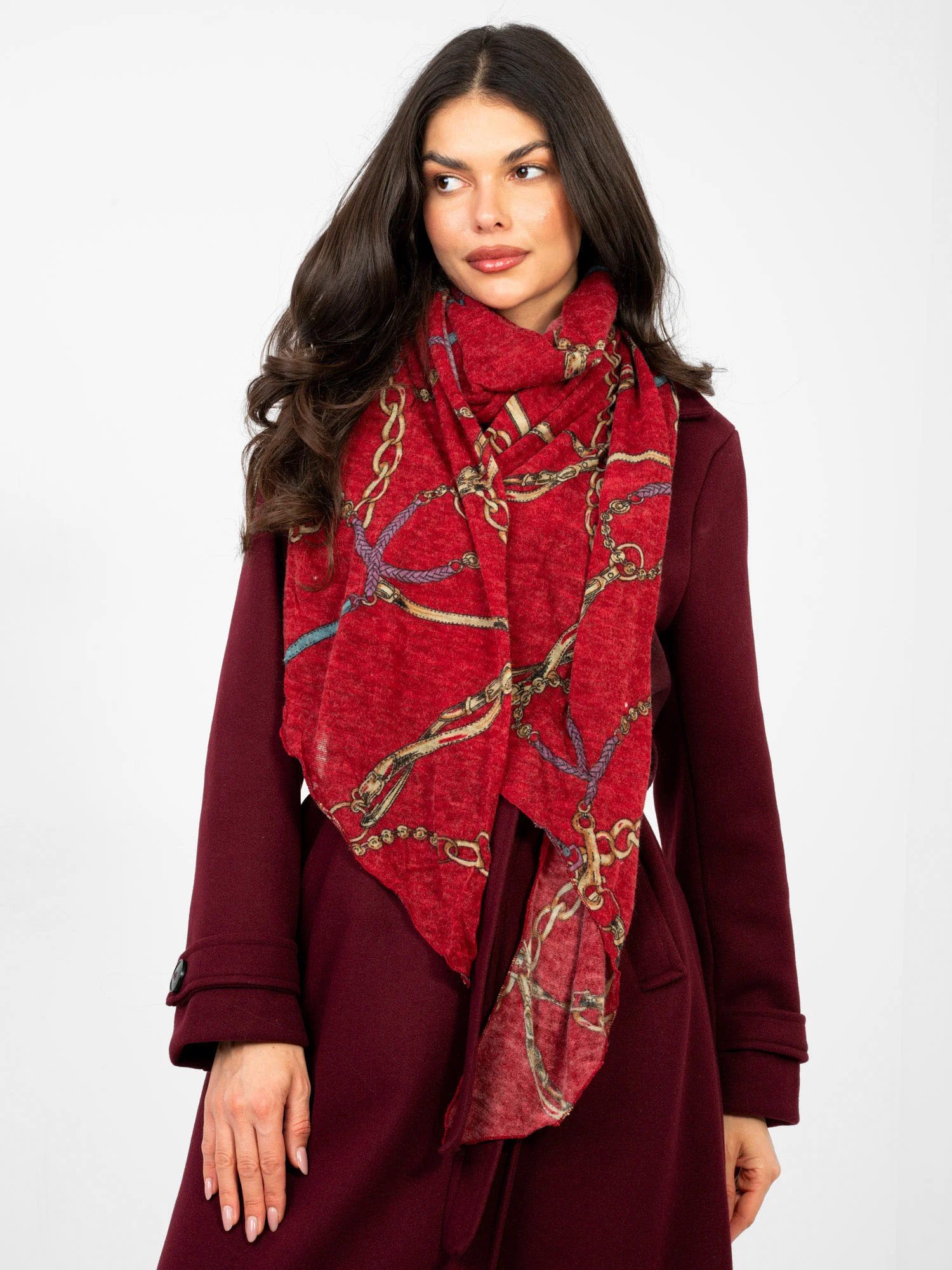 Bandana Dama Imprimat, Acril, Fashion Hunters, Rosu - imagine 3