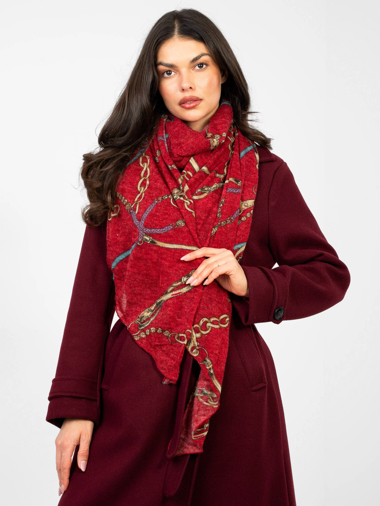 Bandana Dama Imprimat, Acril, Fashion Hunters, Rosu - imagine 4