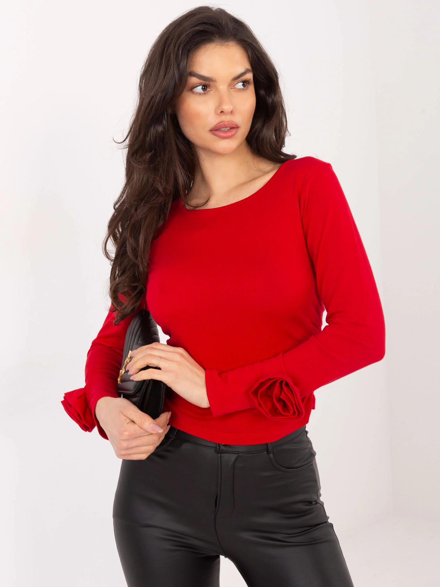 Bluza Dama Mini, Guler inalt, ITALY MODA, Rosu Casual - imagine 3
