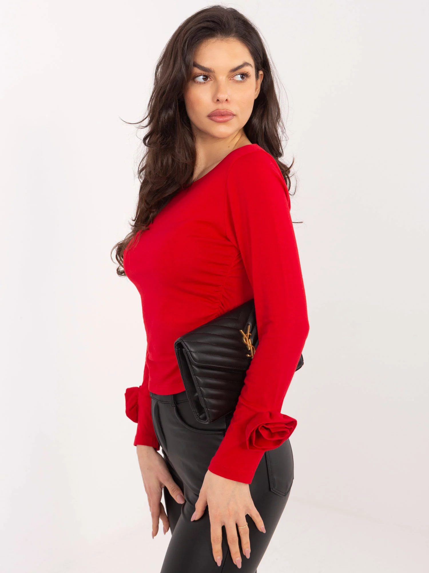Bluza Dama Mini, Guler inalt, ITALY MODA, Rosu Casual - imagine 4