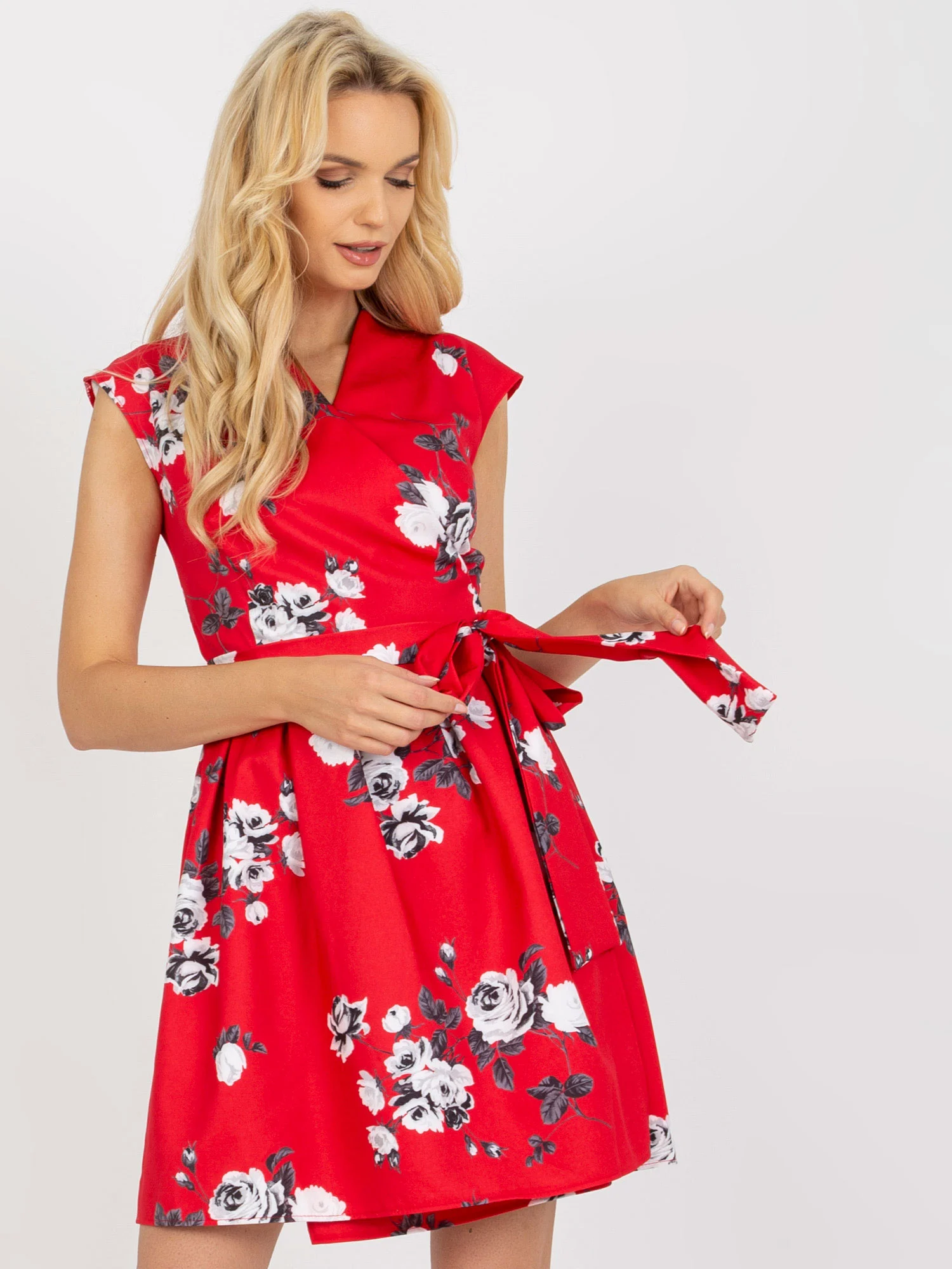 Rochie Dama Fara maneci, Floral, LAKERTA, Rosu de Ocazie Nunta - imagine 2