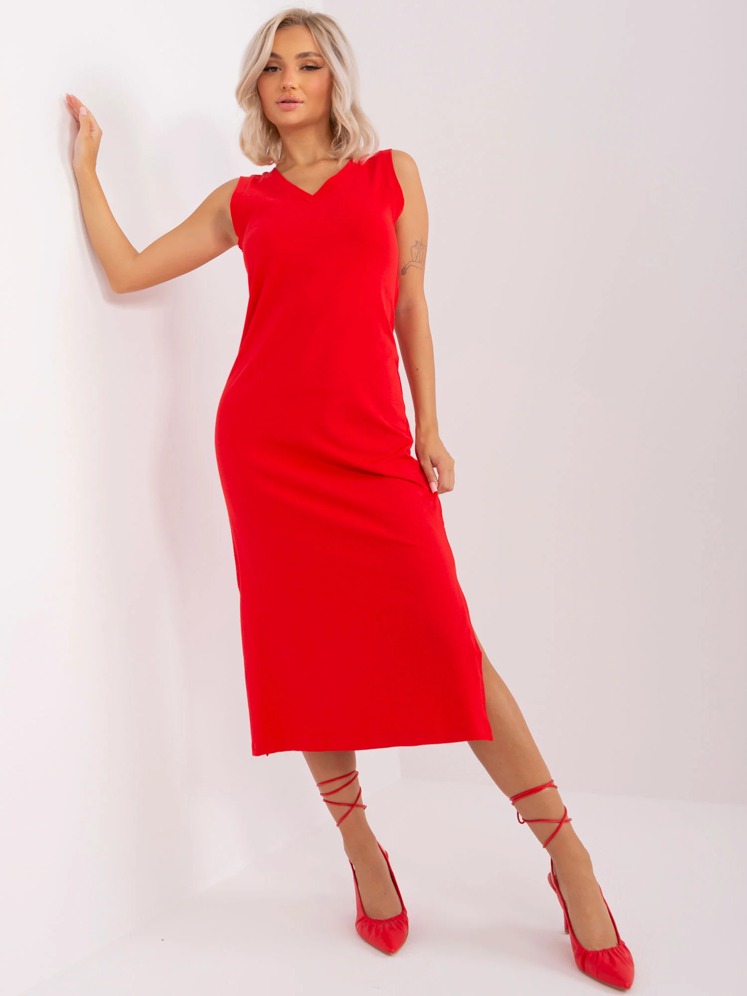 Rochie Dama Midi, Rochie dreapta, Och Bella, Rosu de Vara - Image 5