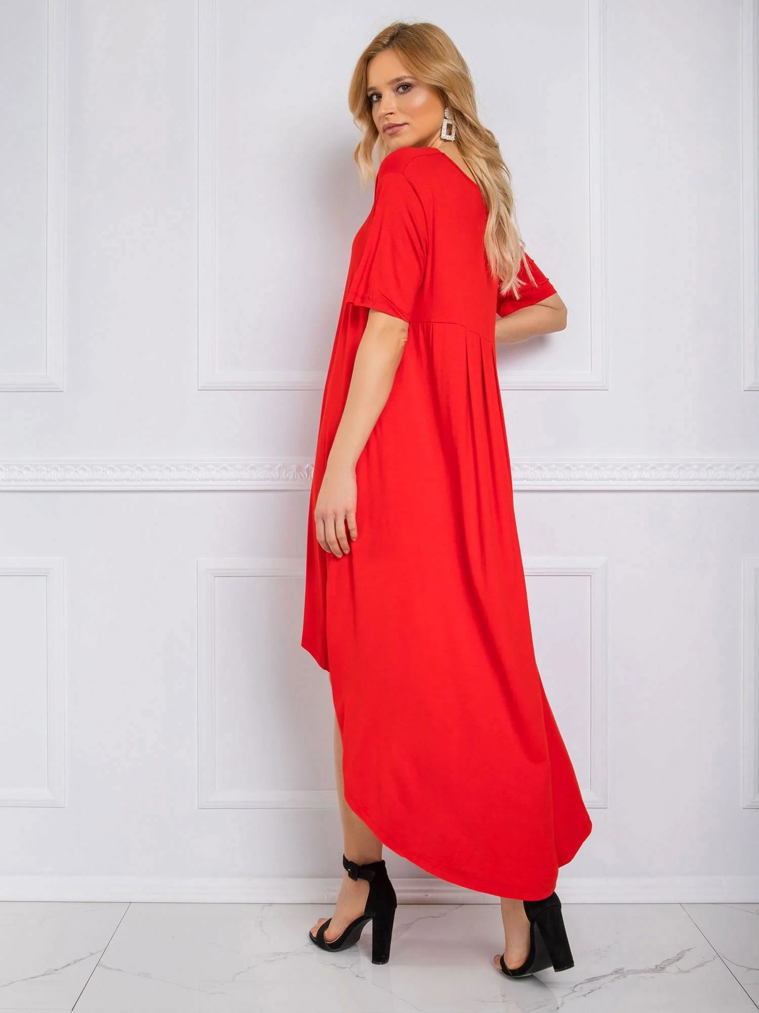 Rochie Dama Midi, Rochie asimetrica, RUE PARIS, Rosu de Vara - Image 5