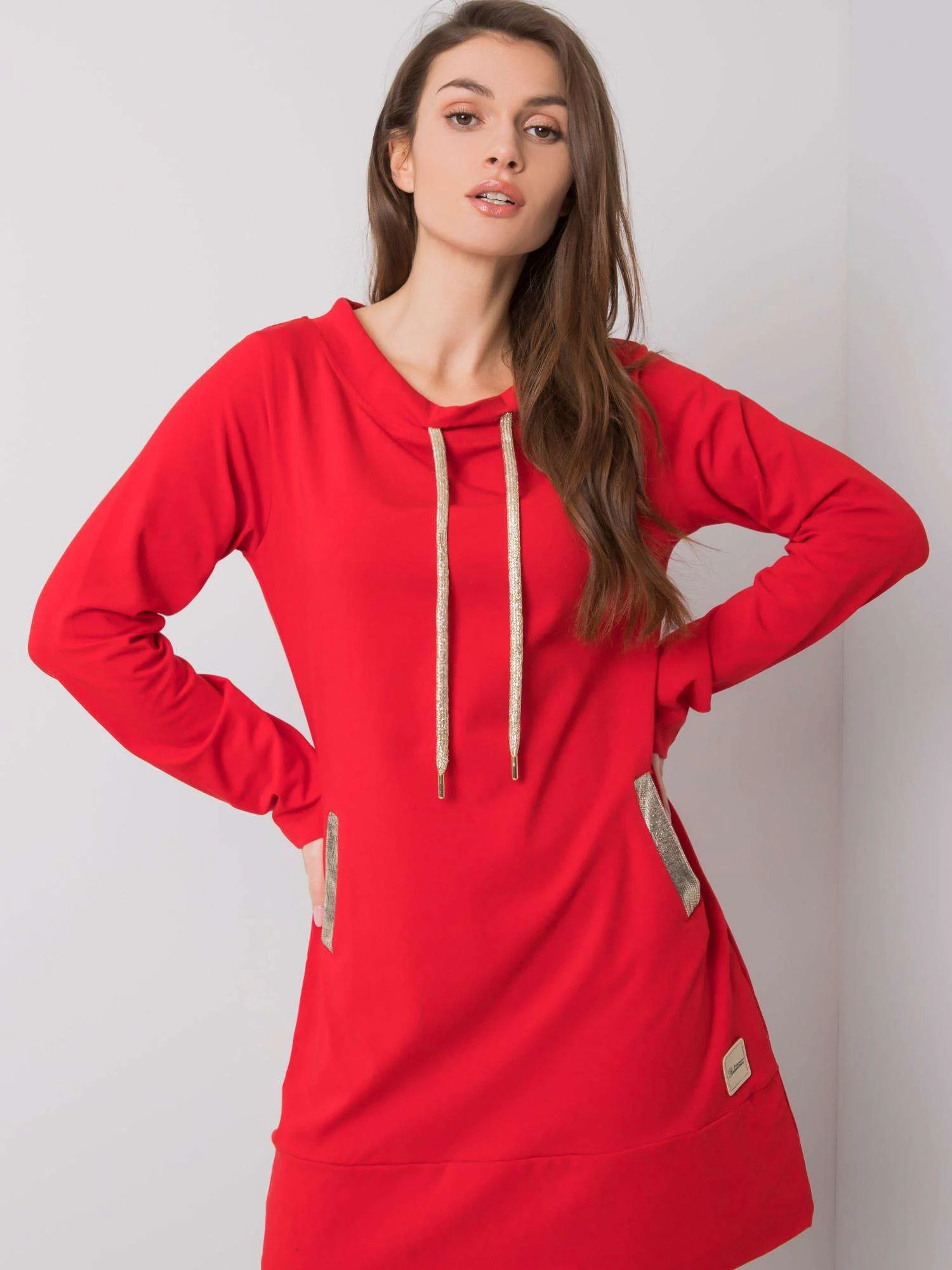 Rochie Dama Mini, Decolteu rotund, RELEVANCE, Rosu Eleganta Office - imagine 5