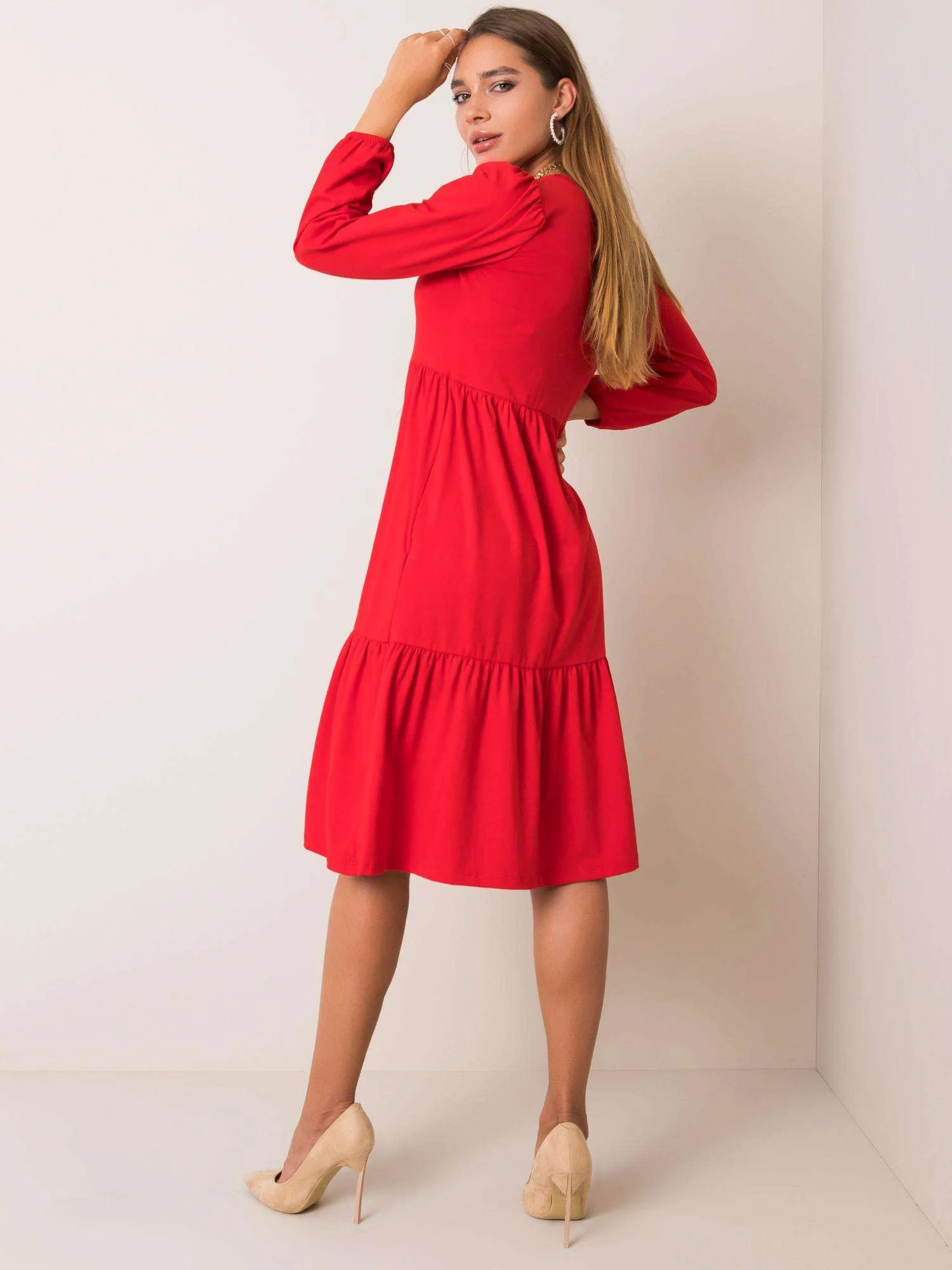 Rochie Dama Midi, Decolteu rotund, RUE PARIS, Rosu Casual - Image 3