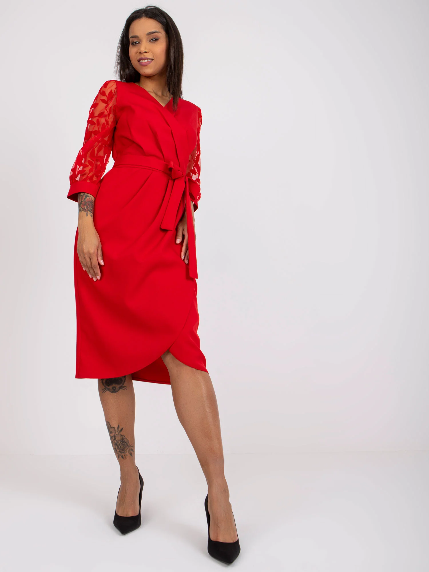 Rochie Dama Midi, Petrecuta, LAKERTA, Rosu de Ocazie Nunta - Image 3
